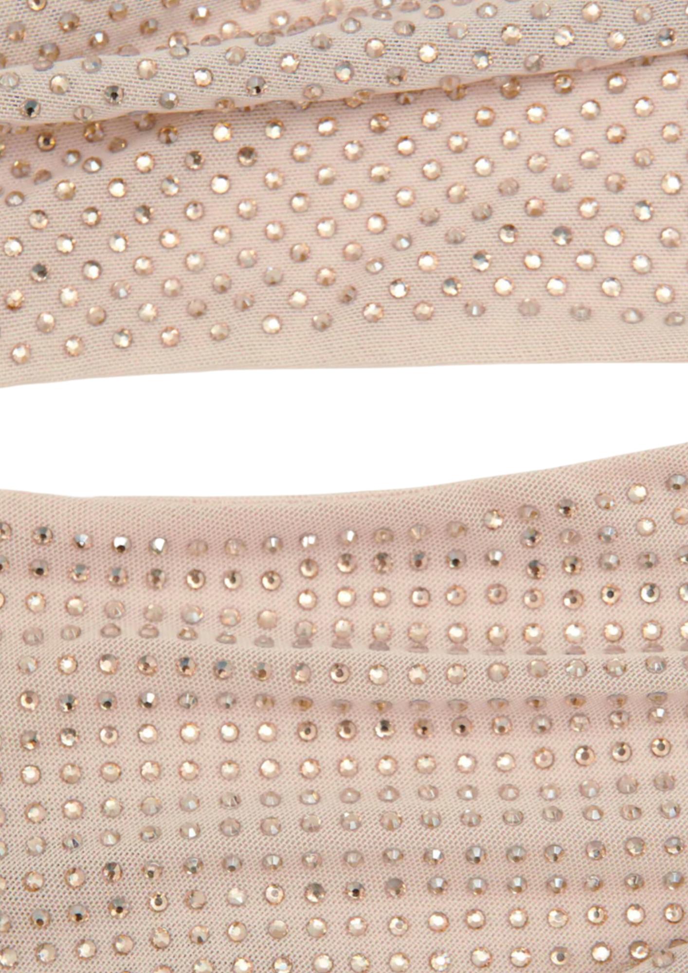 SELF-PORTRAIT - Gold Rhinestone Mesh Cut Out Maxi Dress