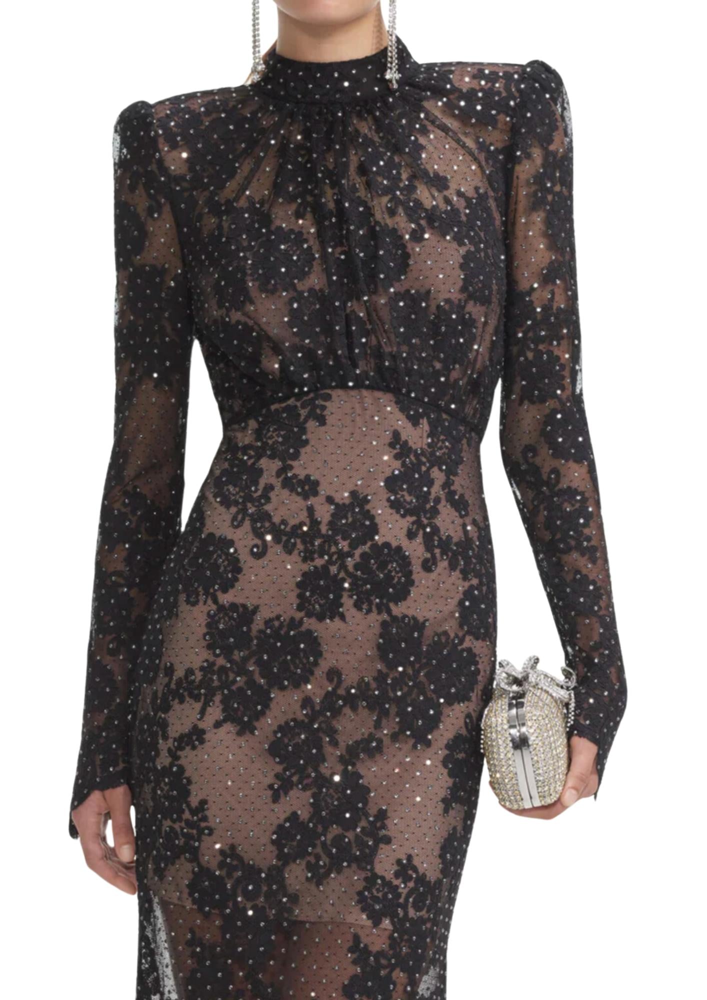 SELF-PORTRAIT Black Rhinestone Lace Maxi Dress – ReLi Norge