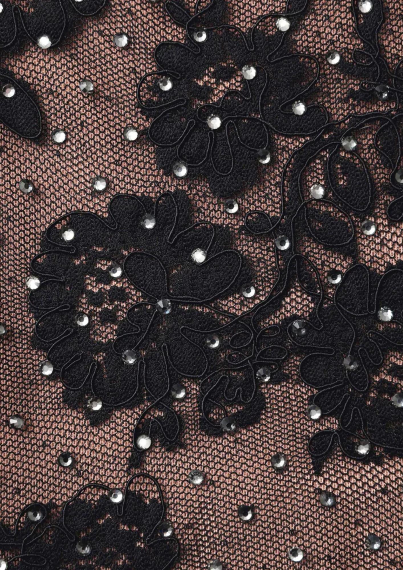 SELF-PORTRAIT - Black Rhinestone Lace Maxi Dress