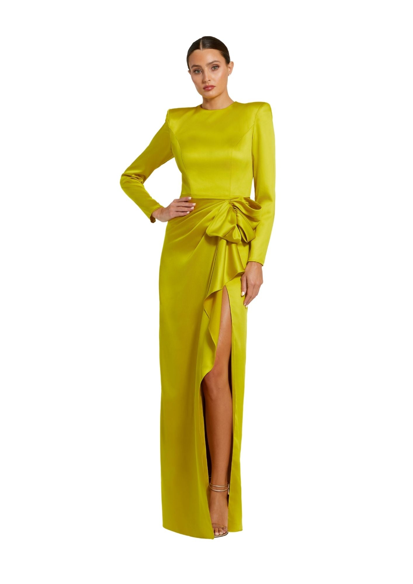 MAC DUGGAL - Green Long Sleeve Satin Bow Gown