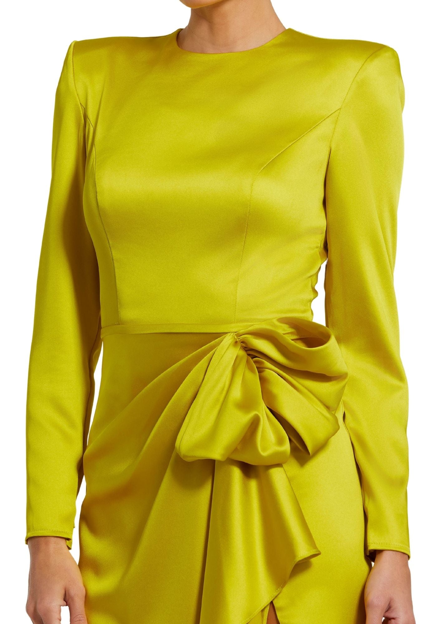 MAC DUGGAL - Green Long Sleeve Satin Bow Gown