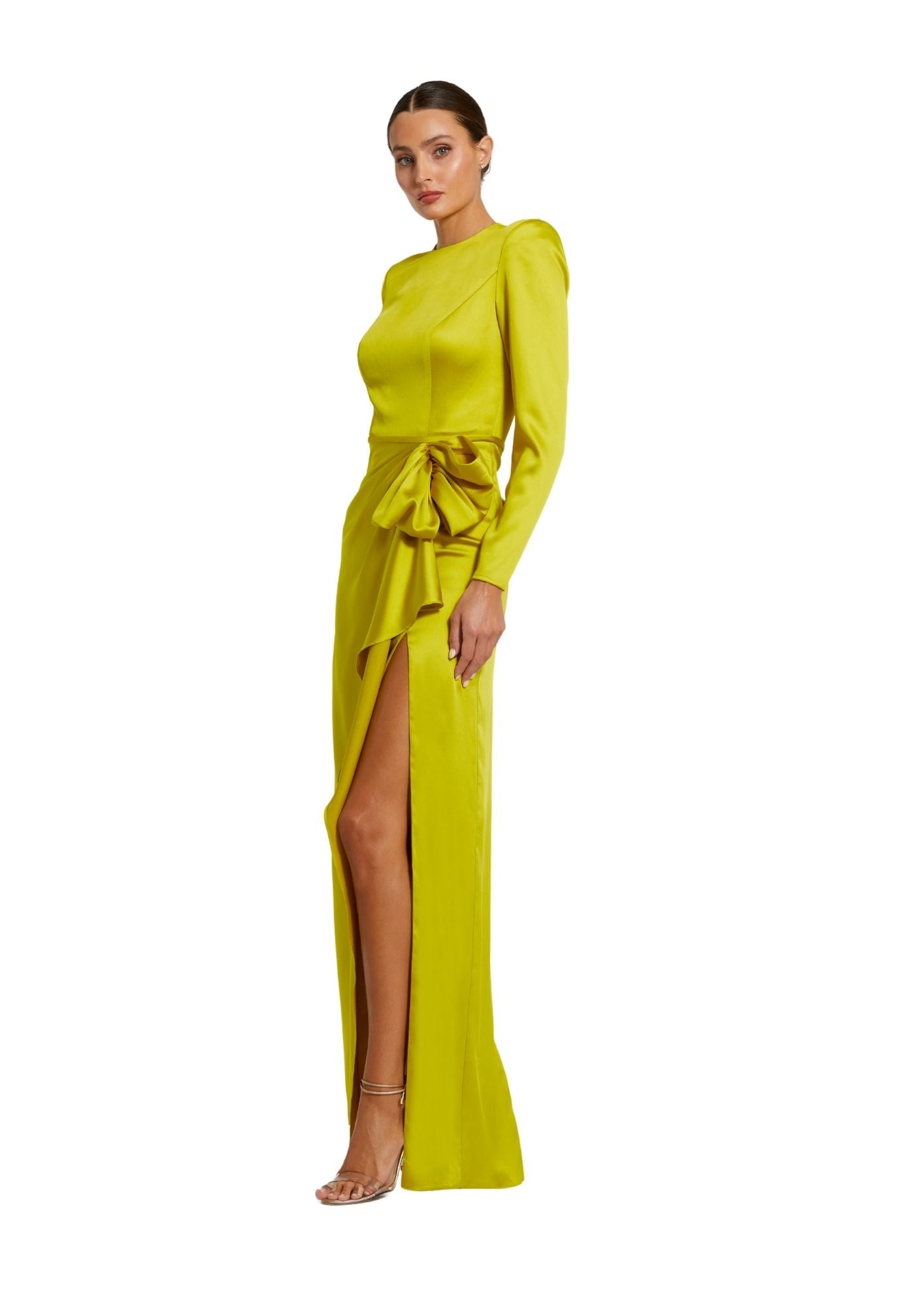 MAC DUGGAL - Green Long Sleeve Satin Bow Gown