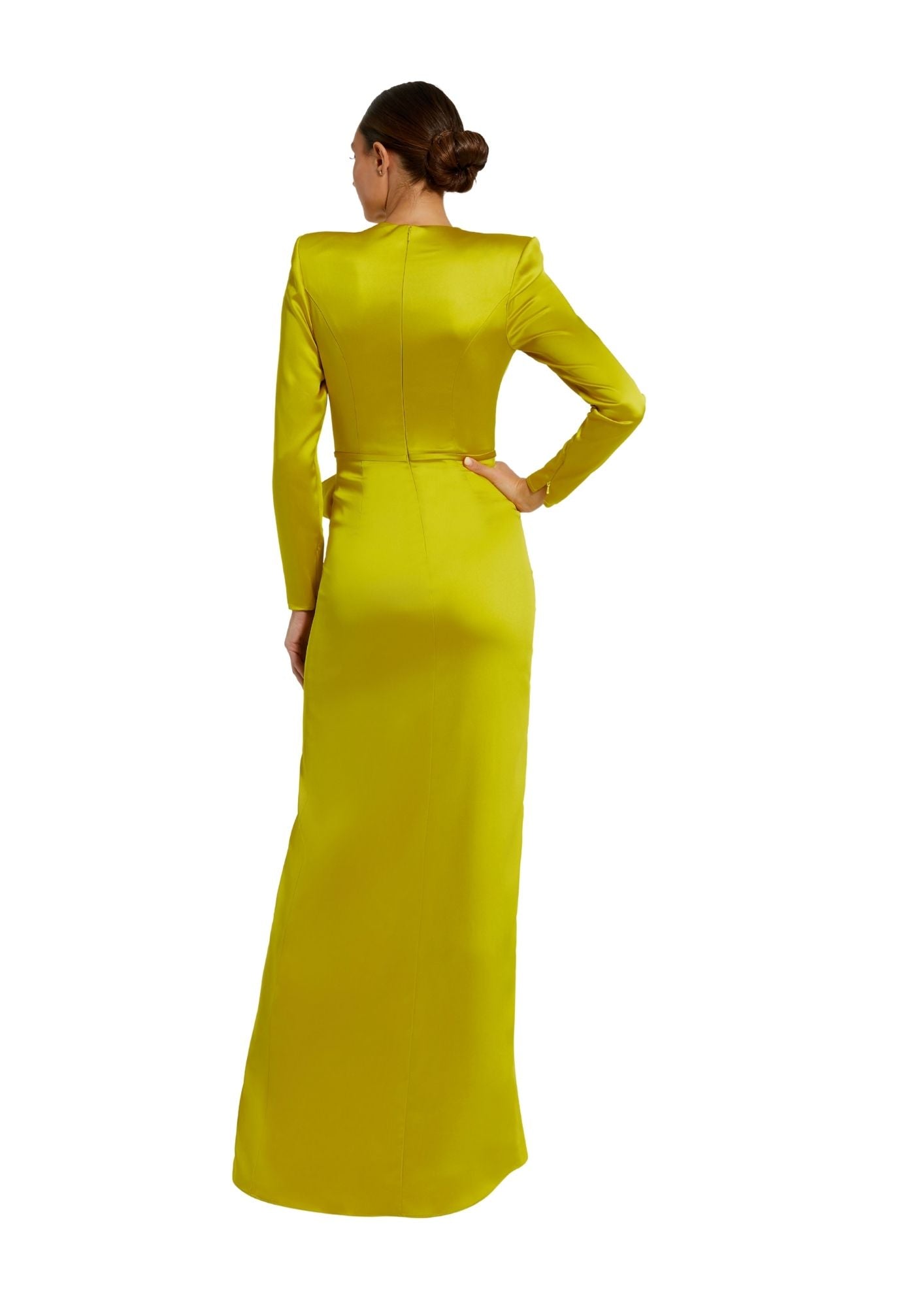 MAC DUGGAL - Green Long Sleeve Satin Bow Gown