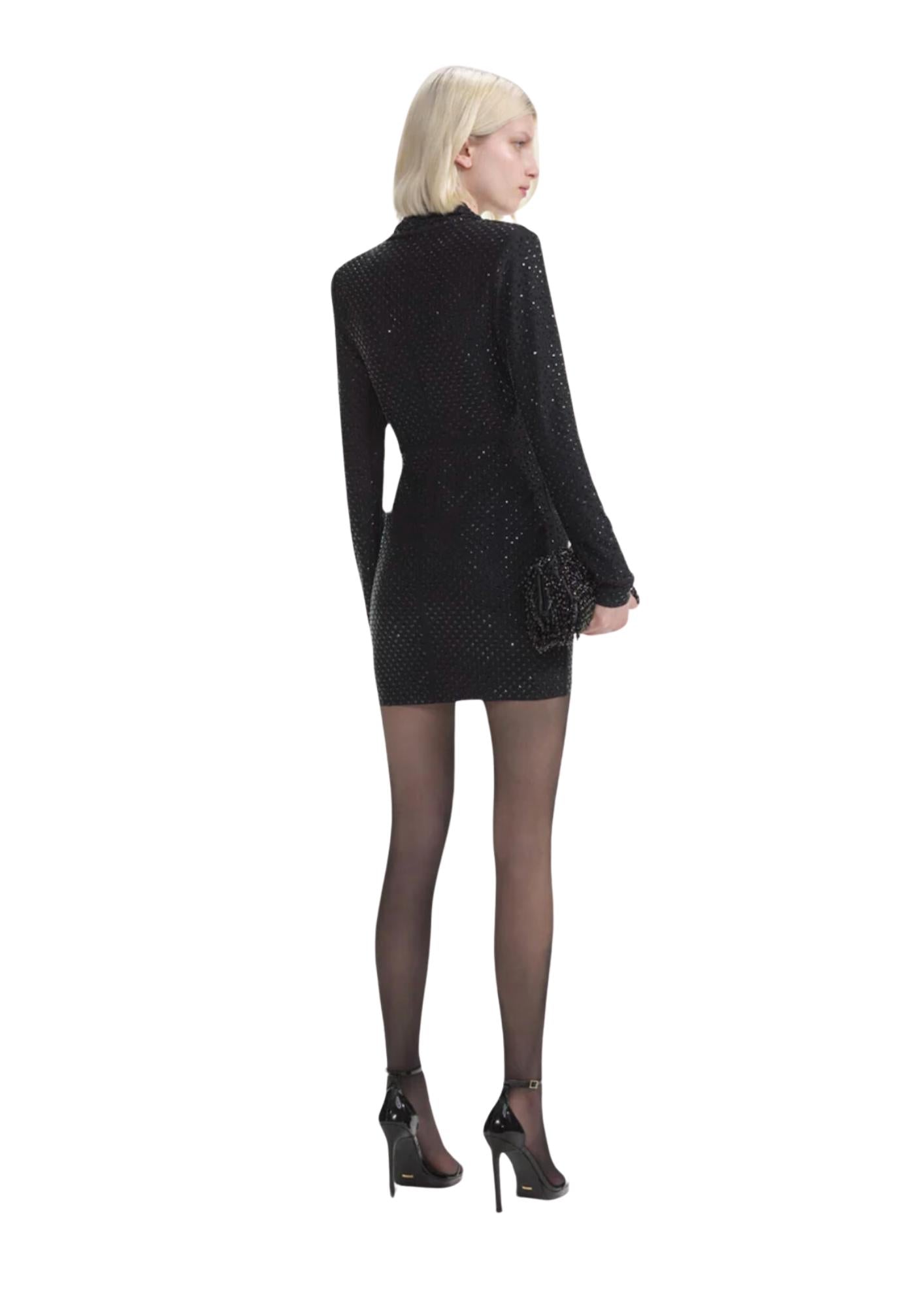 SELF-PORTRAIT - Black Jersey Rhinestone Mini Dress