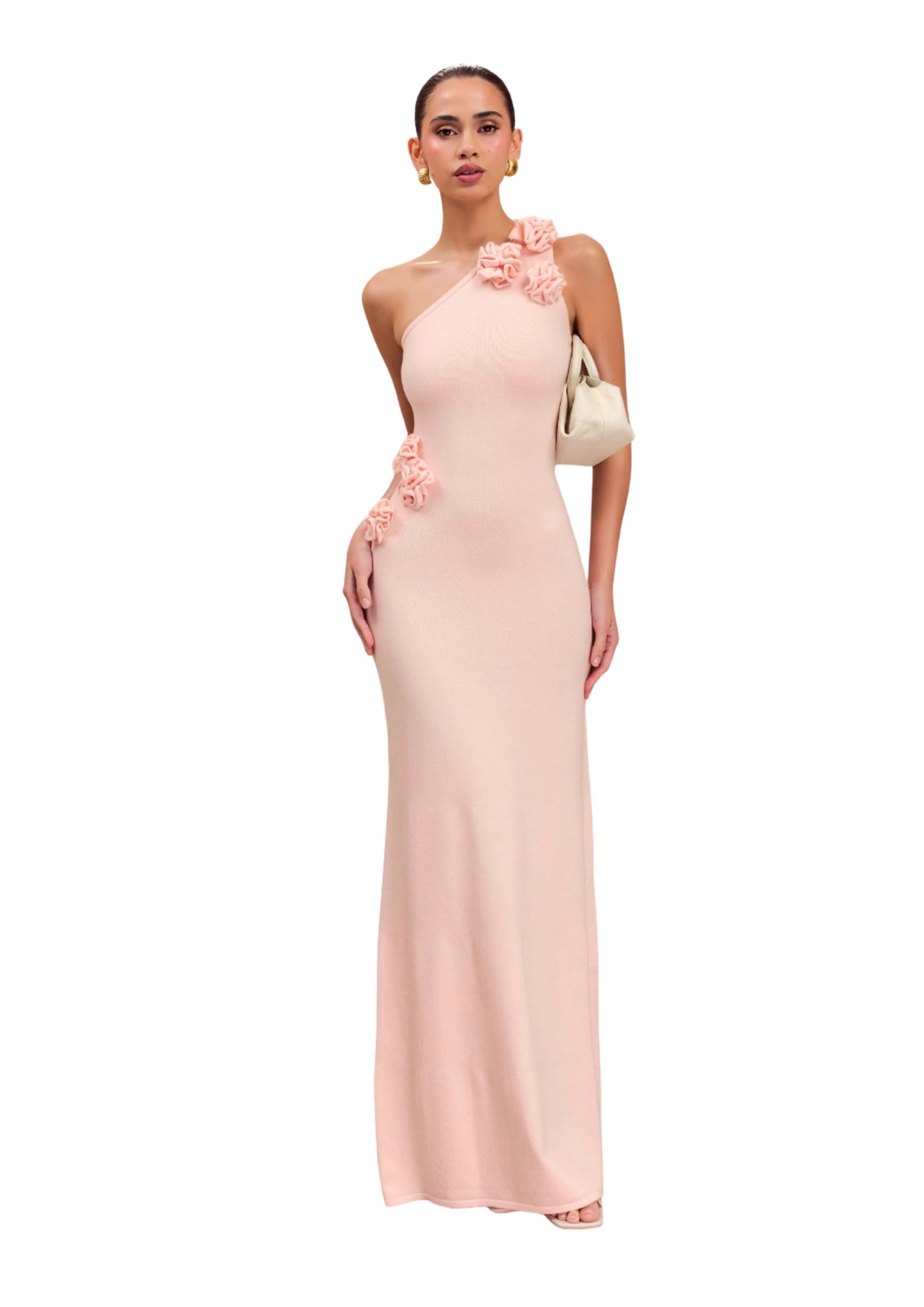 MESHKI - Paloma One Shoulder Knit Maxi Dress With Flowers