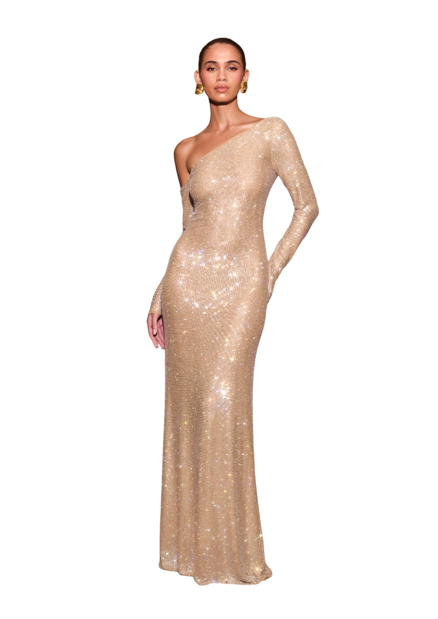 knee length dresses for ladies MESHKI - Marcia Diamante Long Sleeve Maxi Dress