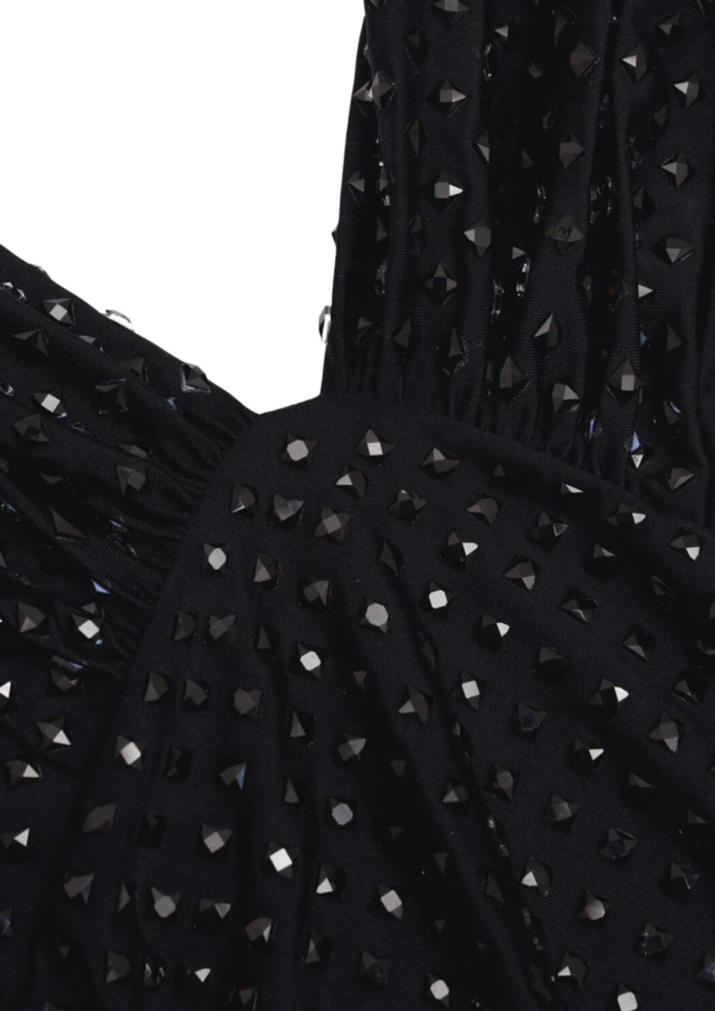 SELF-PORTRAIT - Black Jersey Rhinestone Mini Dress