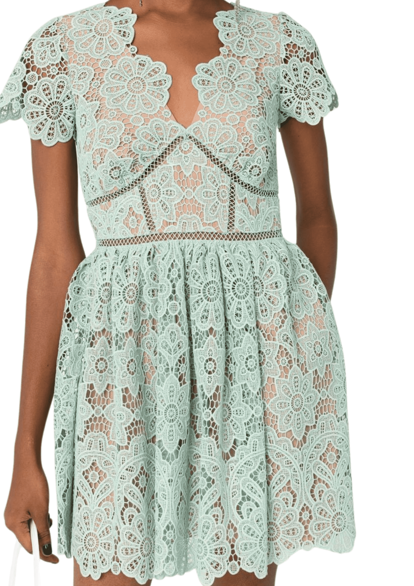 SELF-PORTRAIT - lace-panel short-sleeve dress