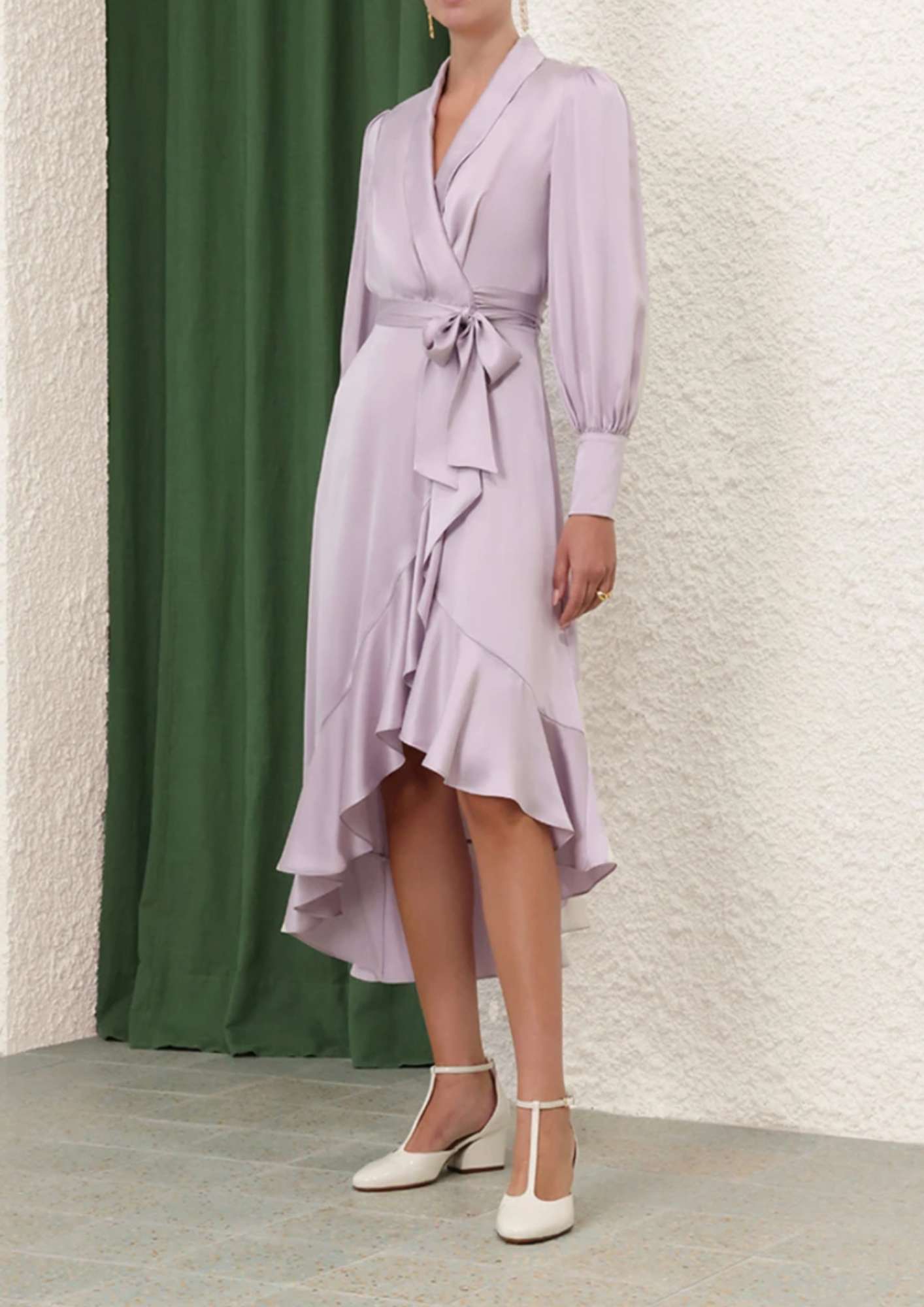 ZIMMERMANN - Light Lavender Silk Wrap Midi Dress