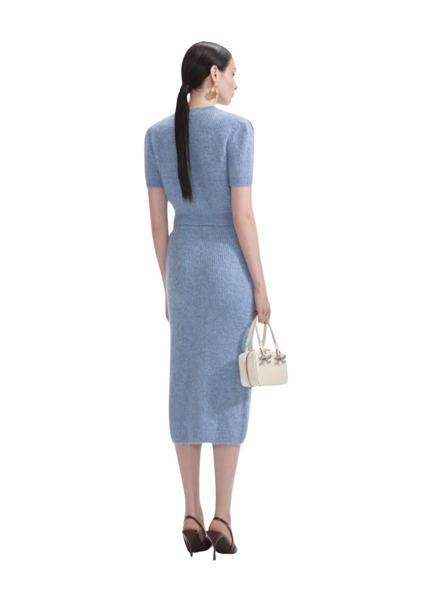SELF-PORTRAIT - Blue Soft Knit Midi Skirt