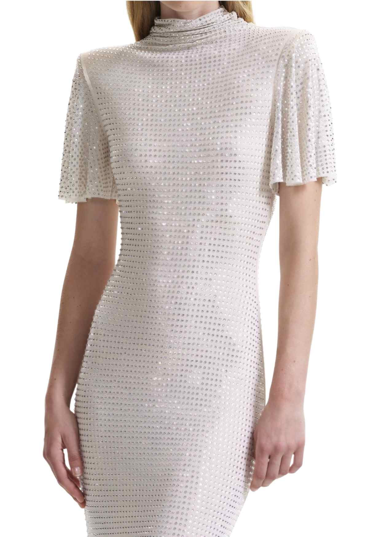 SELF-PORTRAIT - Cream Rhinestone Maxi Dress