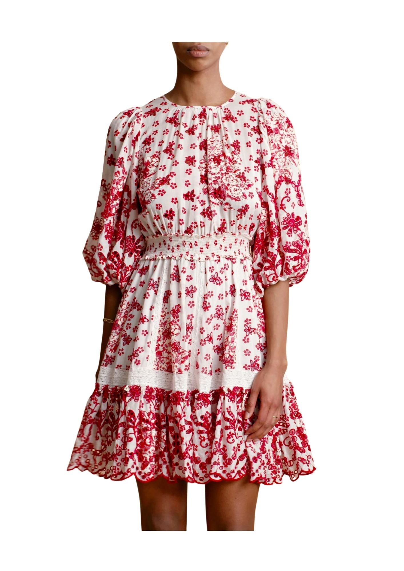 BYTIMO - Broderie Anglaise Red Flower Mini Dress