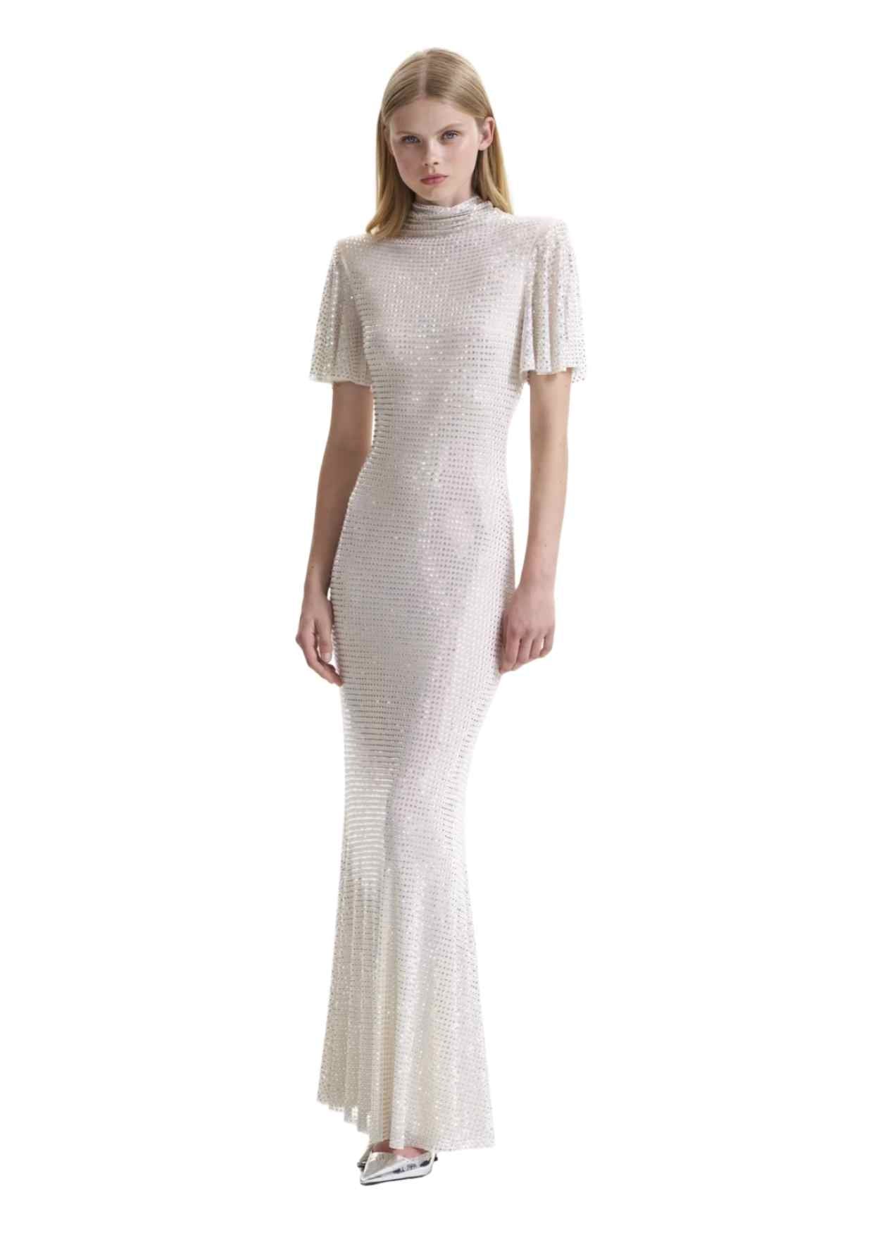 SELF-PORTRAIT - Cream Rhinestone Maxi Dress