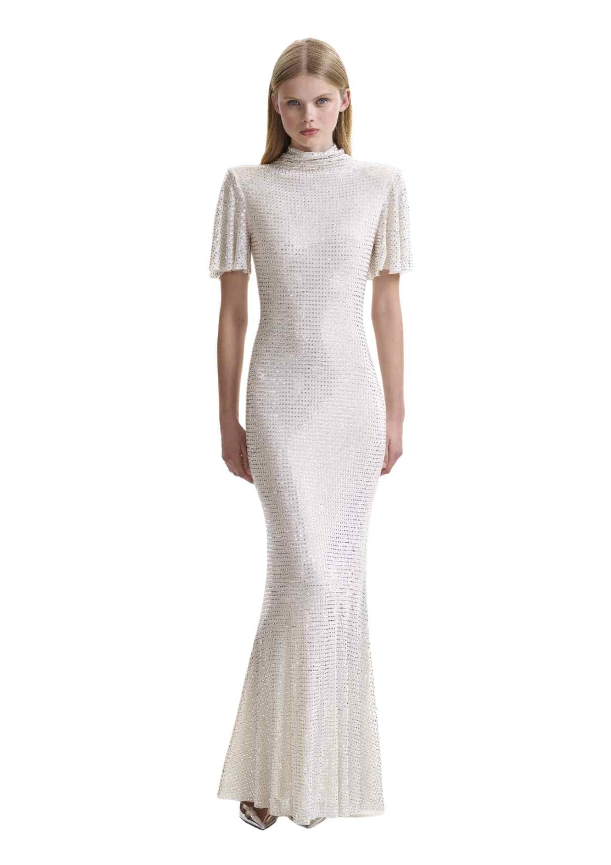 SELF-PORTRAIT - Cream Rhinestone Maxi Dress