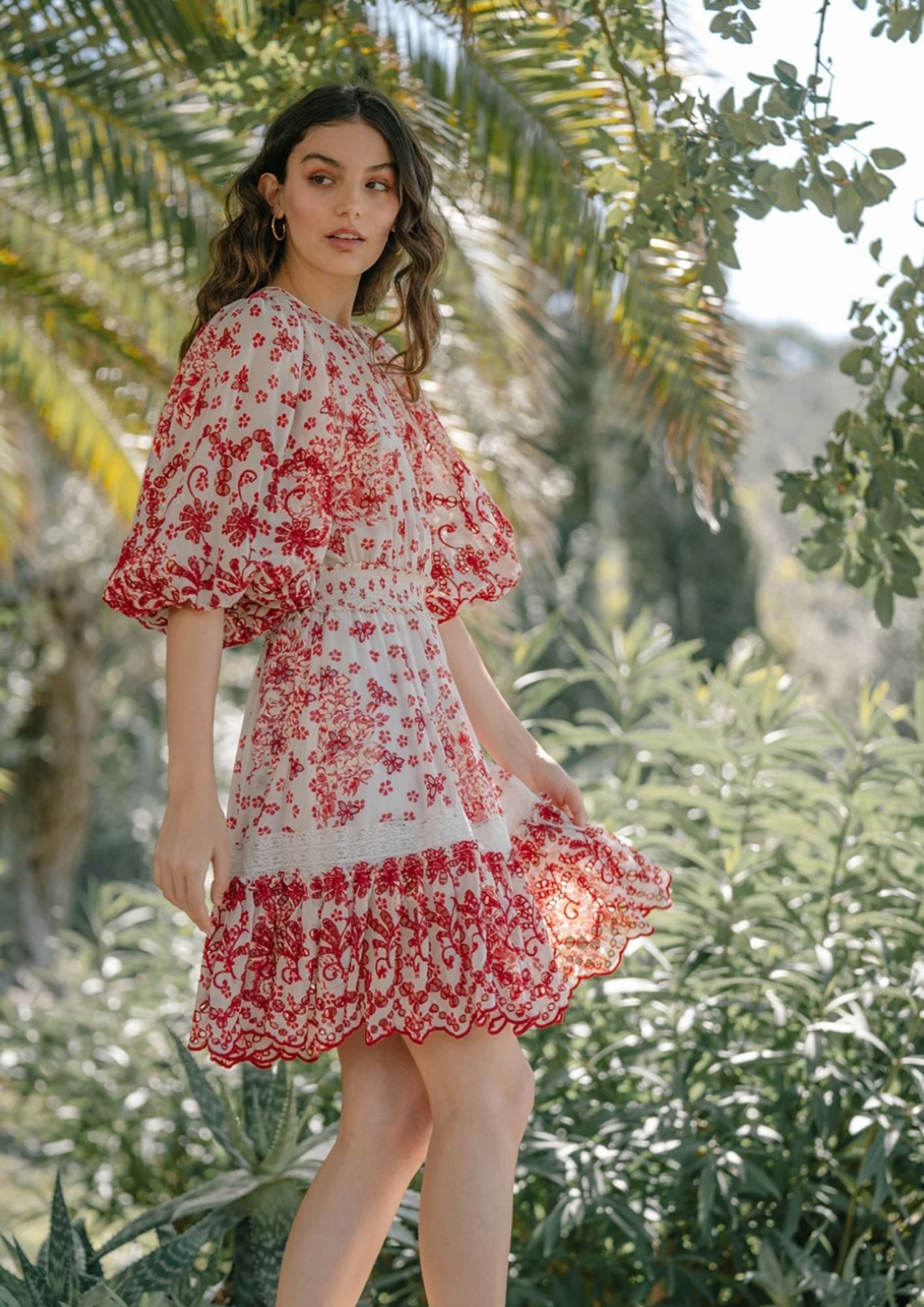 BYTIMO - Broderie Anglaise Red Flower Mini Dress
