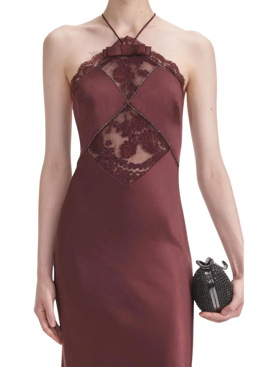 SELF-PORTRAIT - Brown Satin Maxi Dress