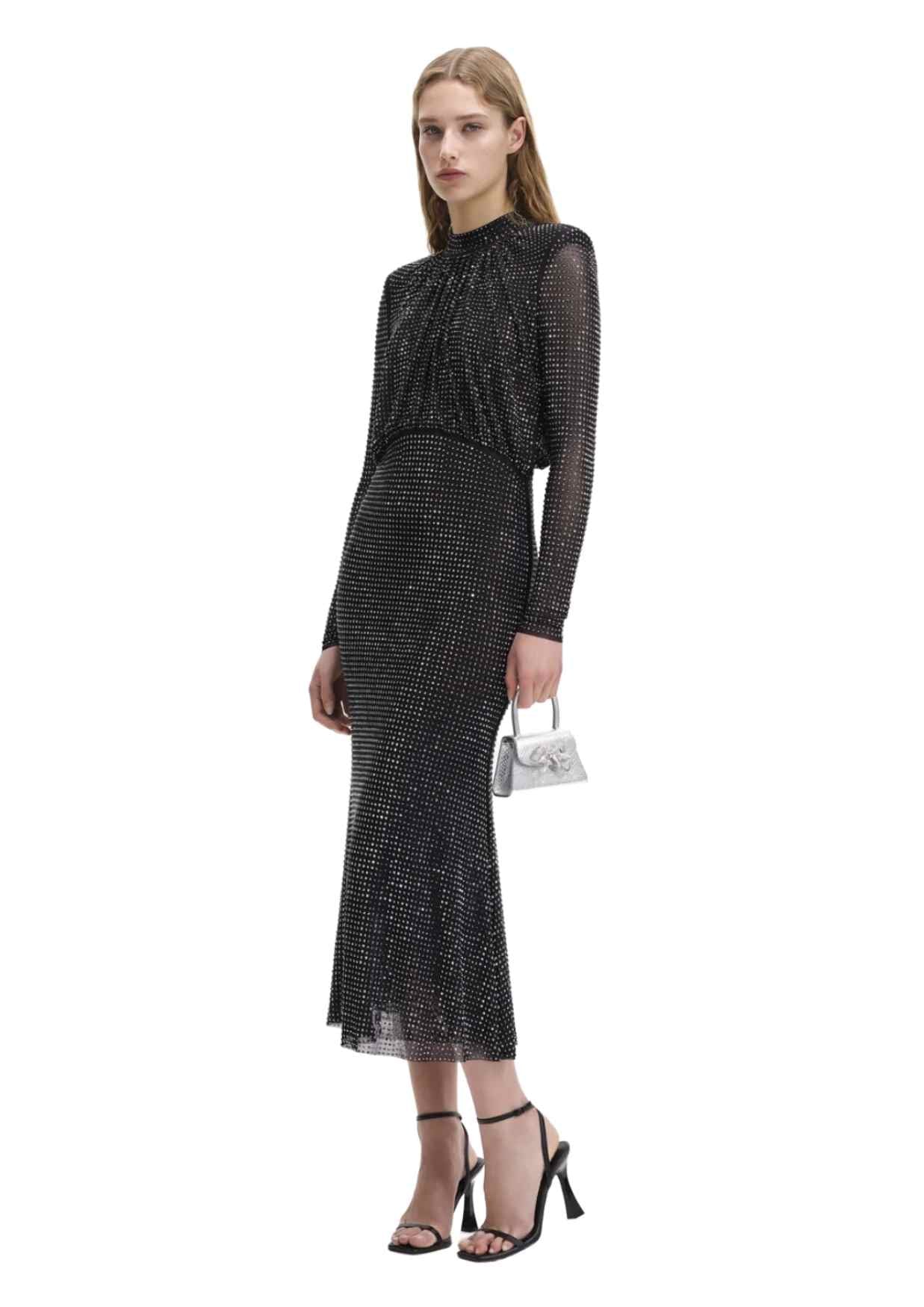 SELF-PORTRAIT - Black Rhinestone Midi Dress