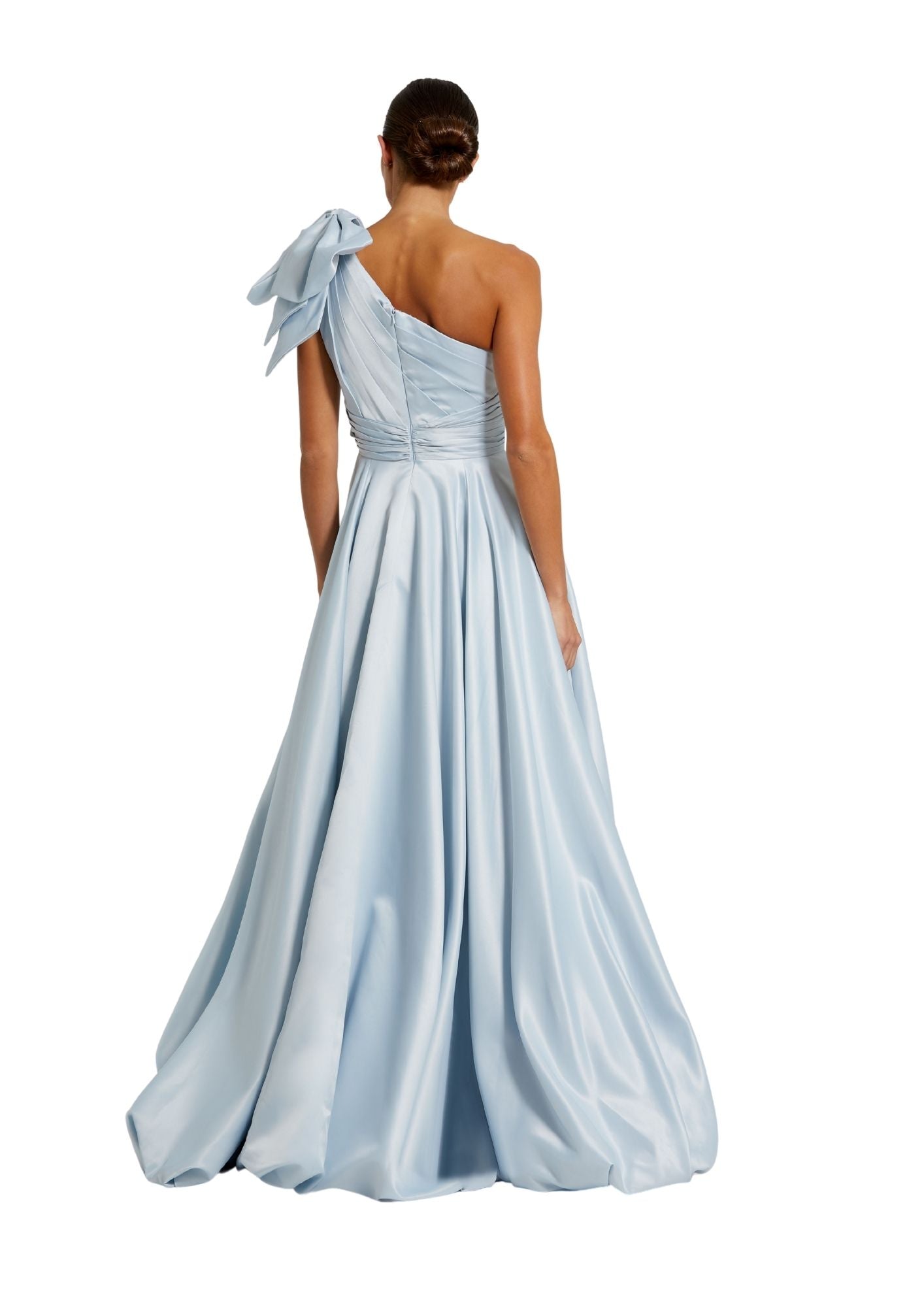 MAC DUGGAL - Blue Satin One Shoulder Bow Gown