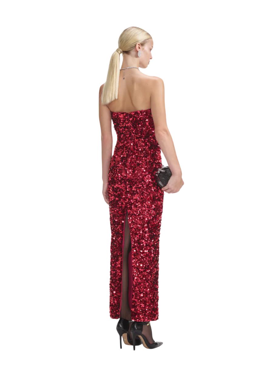 SELF-PORTRAIT - Red 3D Sequin Midi Dress