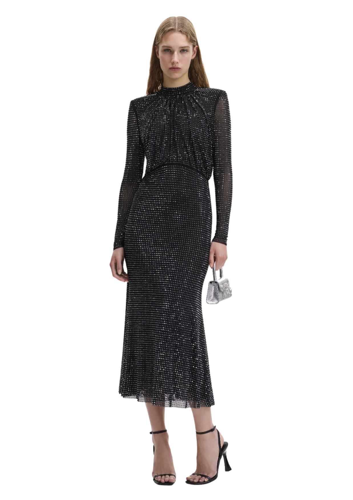 SELF-PORTRAIT - Black Rhinestone Midi Dress