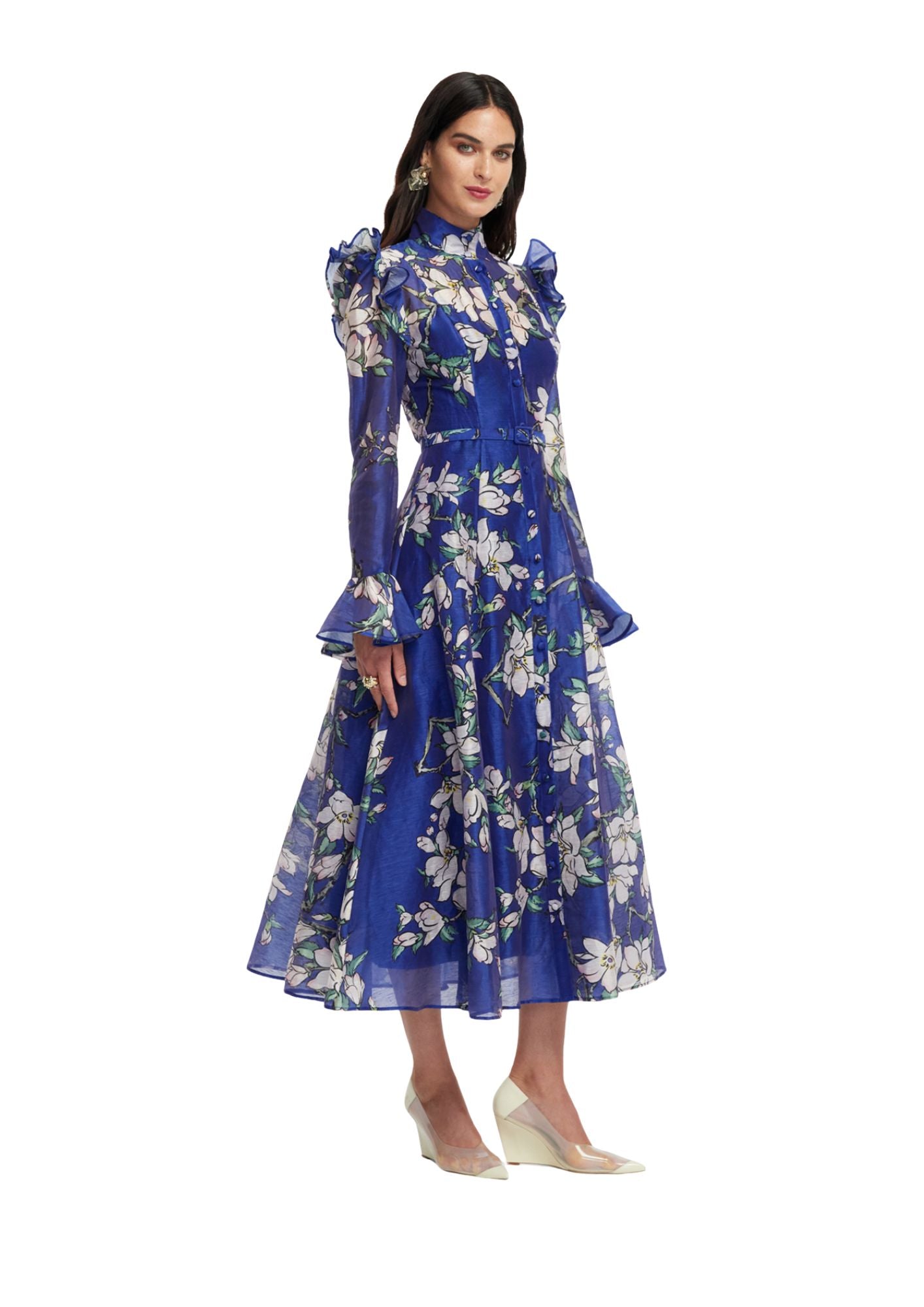 leo lin katrina petal butterfly sleeve linen blend midi dress LEO LIN