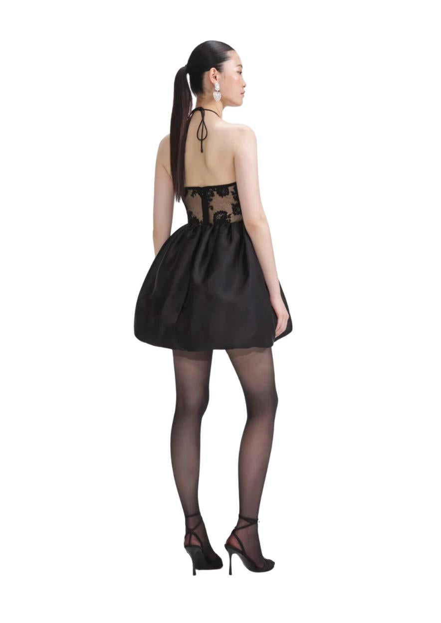 SELF-PORTRAIT - Black Taffeta Halterneck Mini Dress