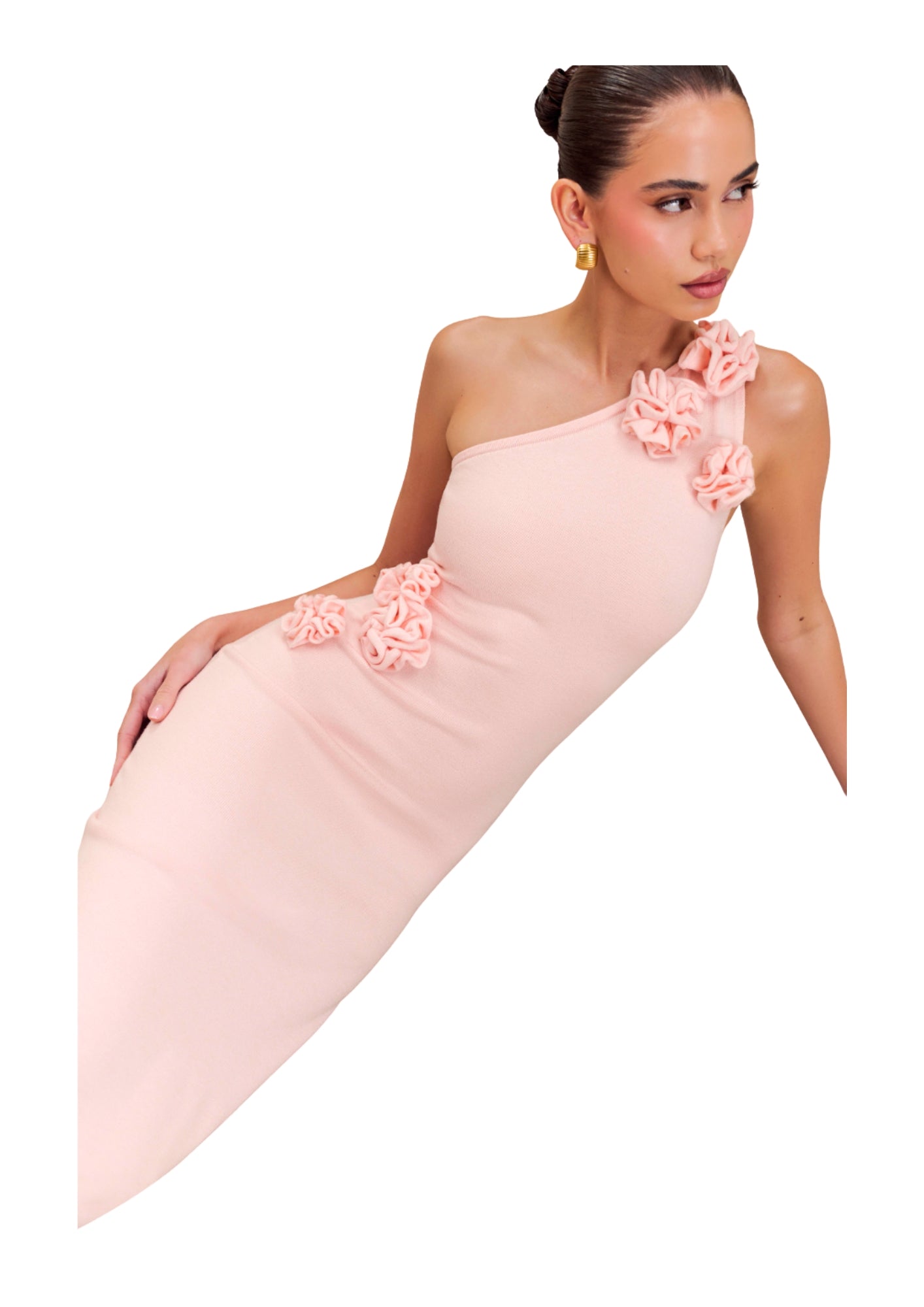 MESHKI - Paloma One Shoulder Knit Maxi Dress With Flowers