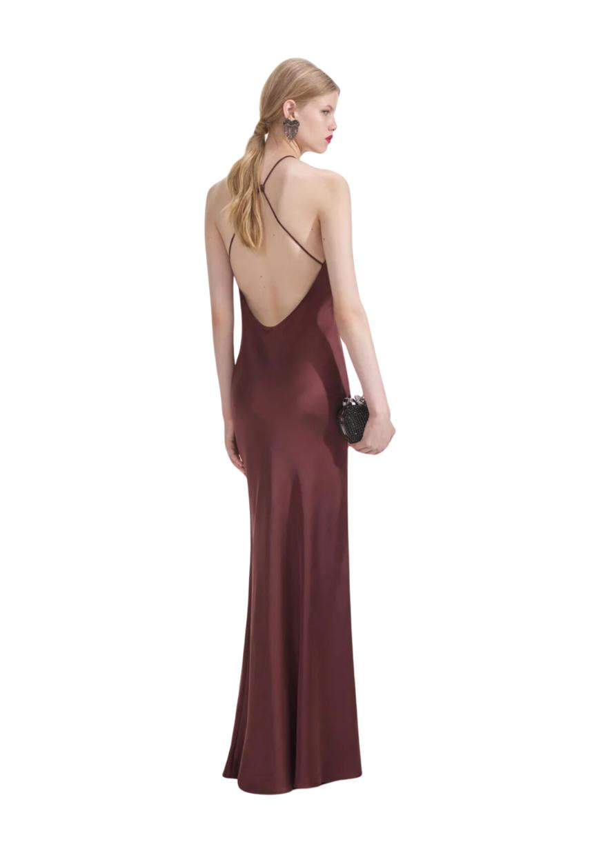 SELF-PORTRAIT - Brown Satin Maxi Dress