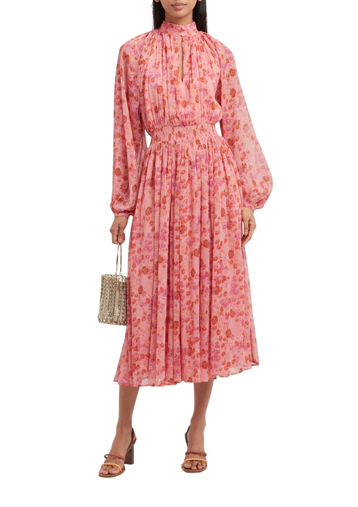 BYTIMO - Pink Garden Chiffon Midi Dress