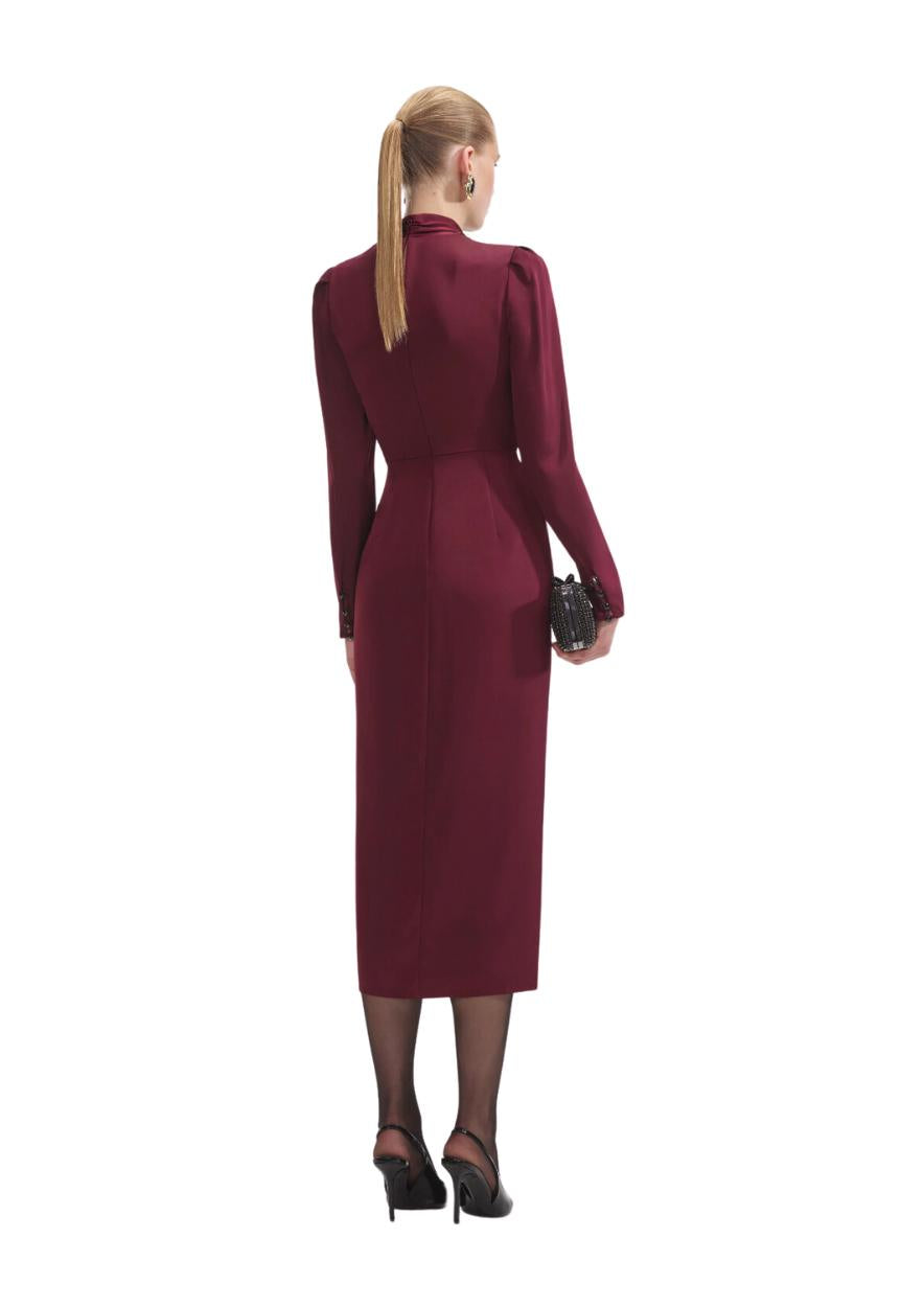 SELF-PORTRAIT - Burgundy Satin Midi Dress