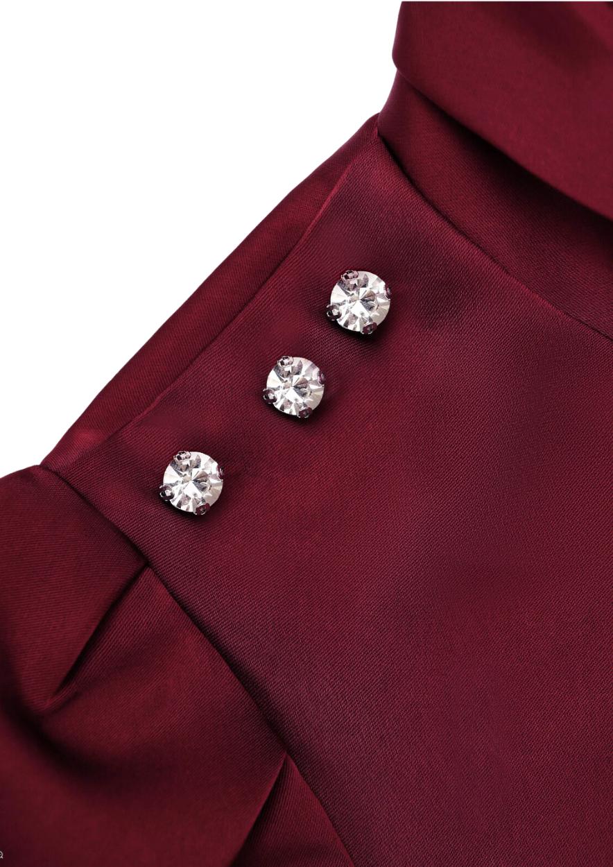 SELF-PORTRAIT - Burgundy Satin Midi Dress