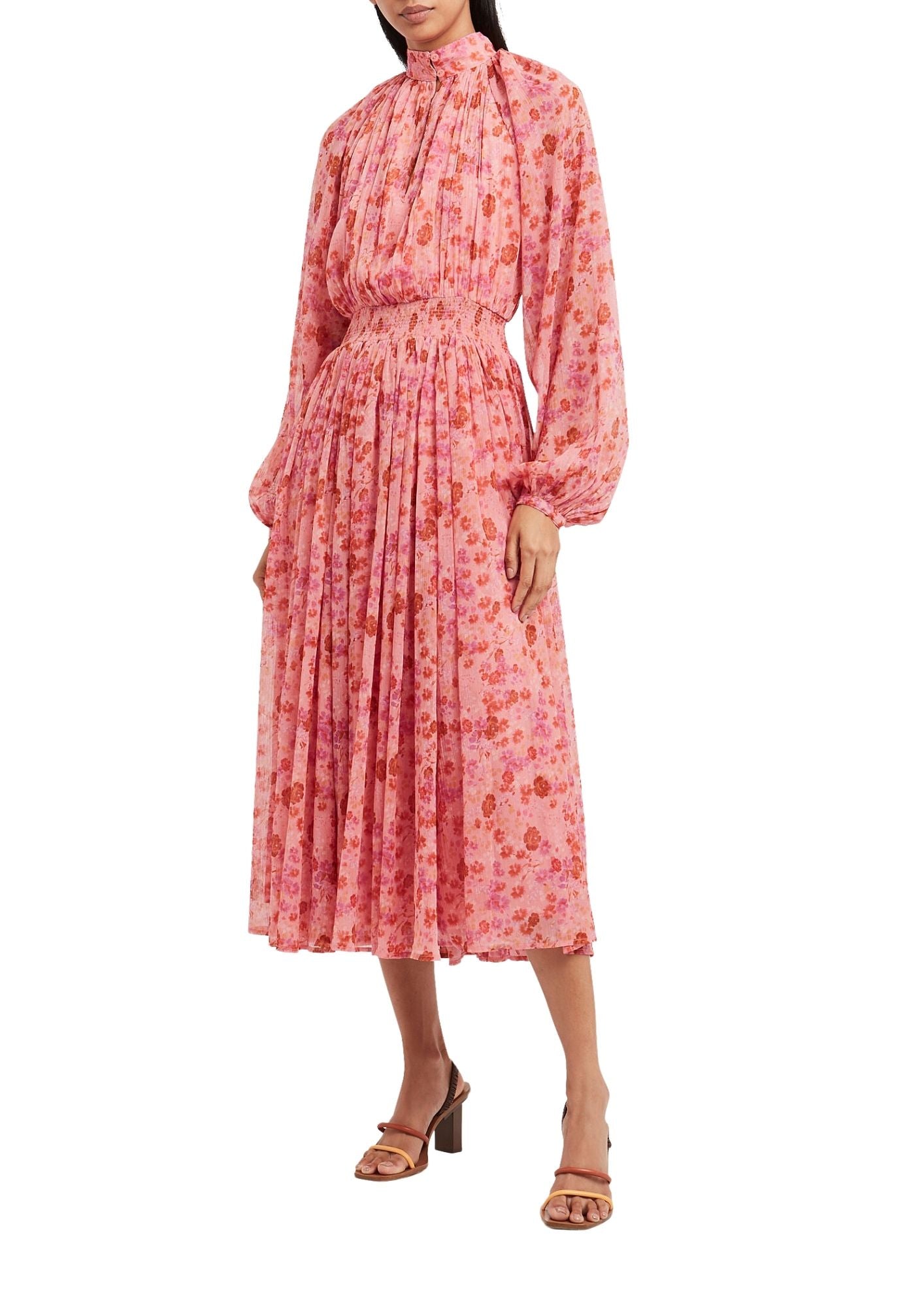 BYTIMO - Pink Garden Chiffon Midi Dress
