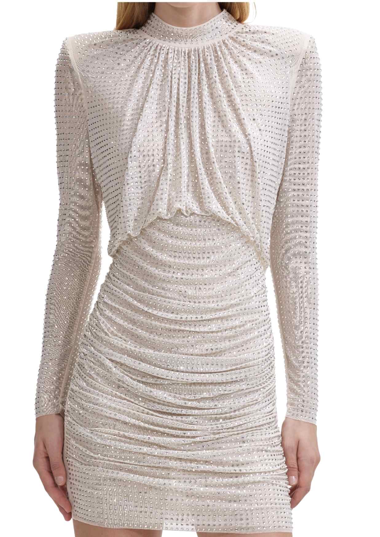 self portrait long sleeve crystal mini dress Self-portrait - Gold Crystal Trim Knit Mini Dress