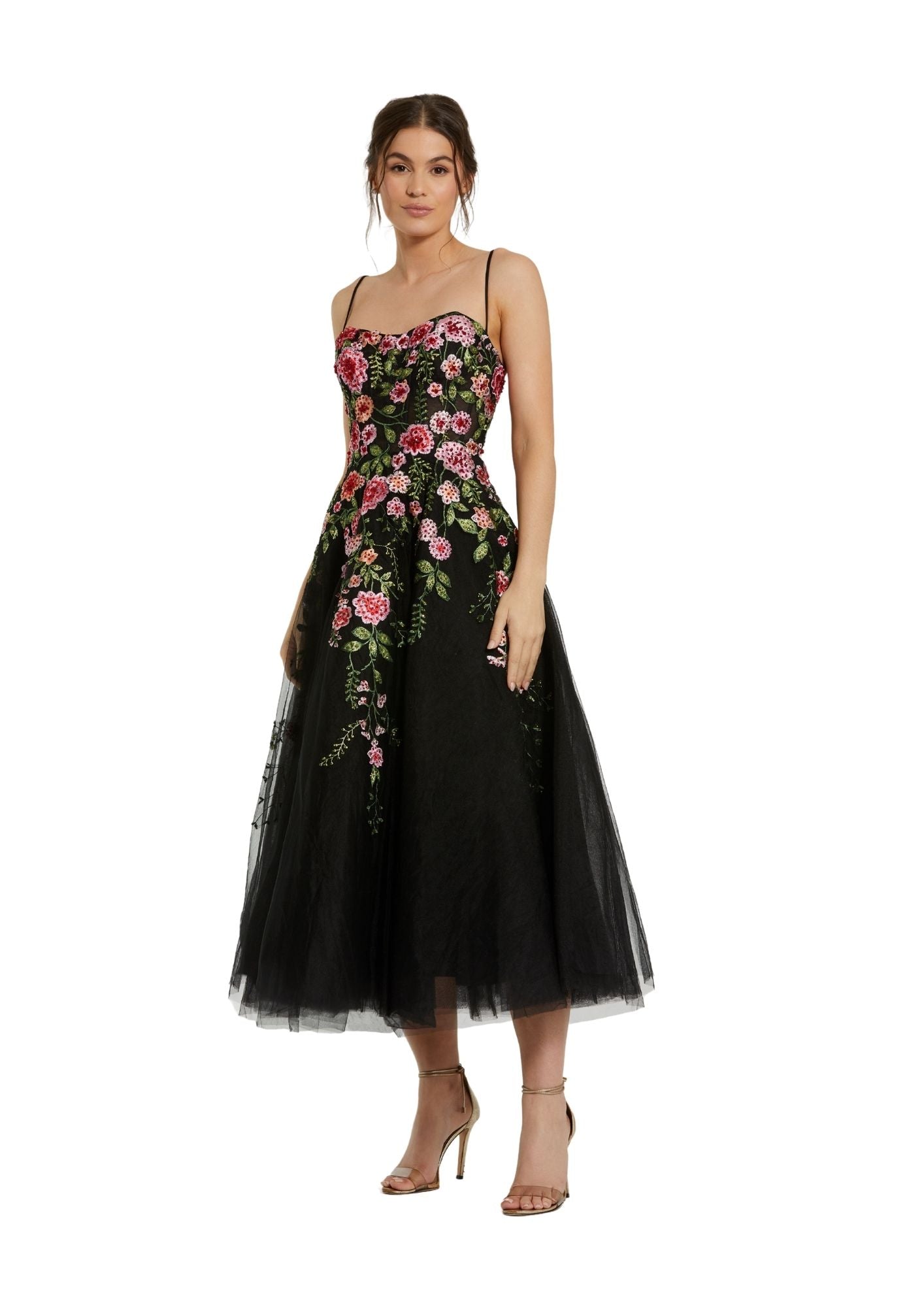 MAC DUGGAL - Black Multicolor Bustier Embroidered Floral Dress