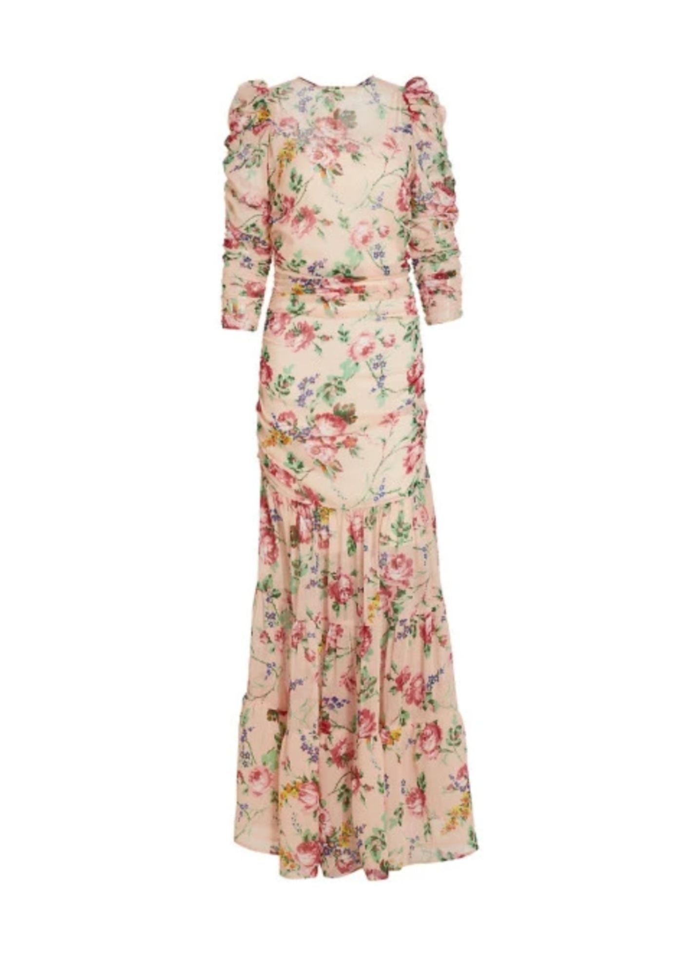 BYTIMO - Ruched Chiffon Maxi Dress Puff Sleeve