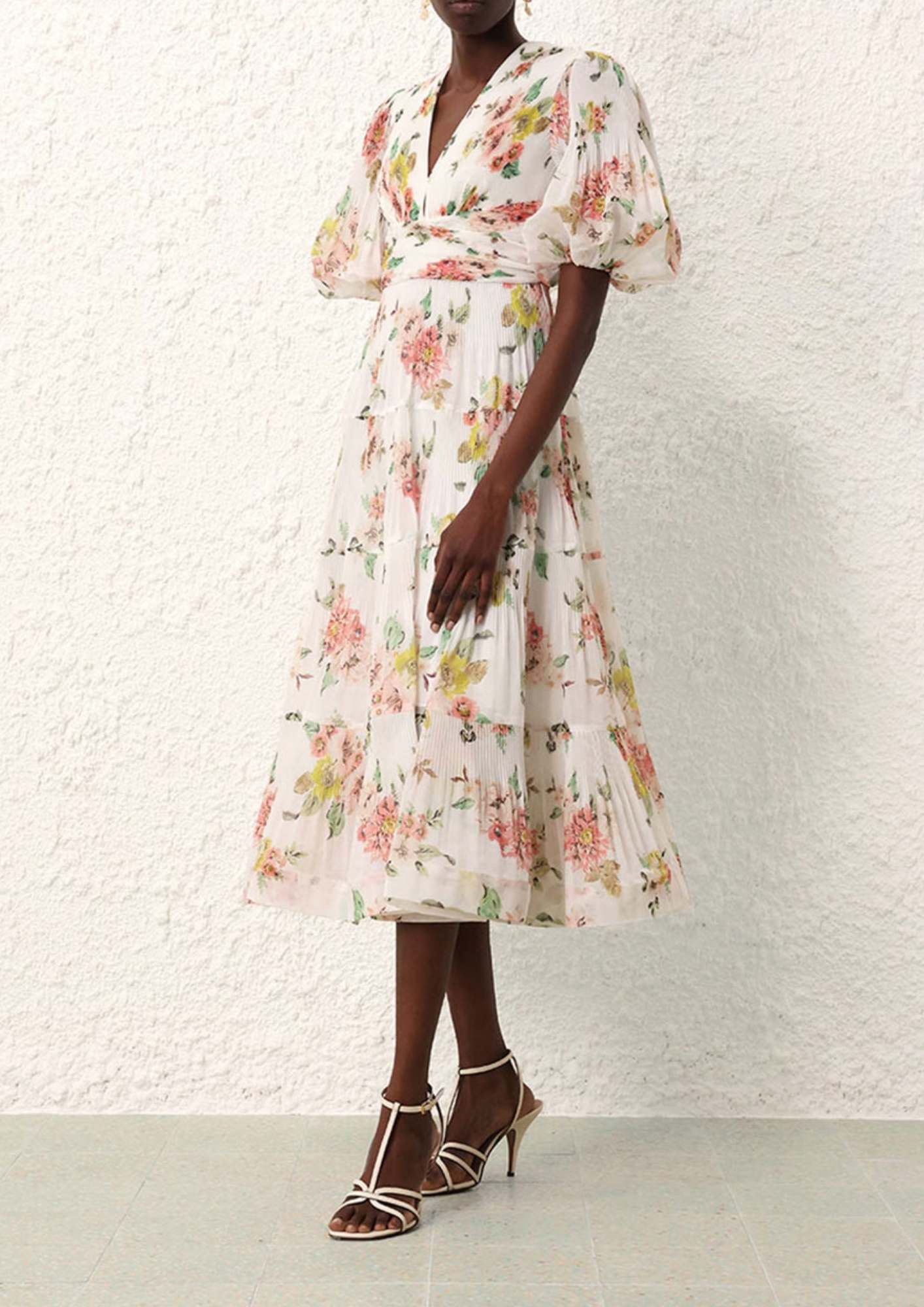 ZIMMERMANN - Flower Pleated Midi Dress
