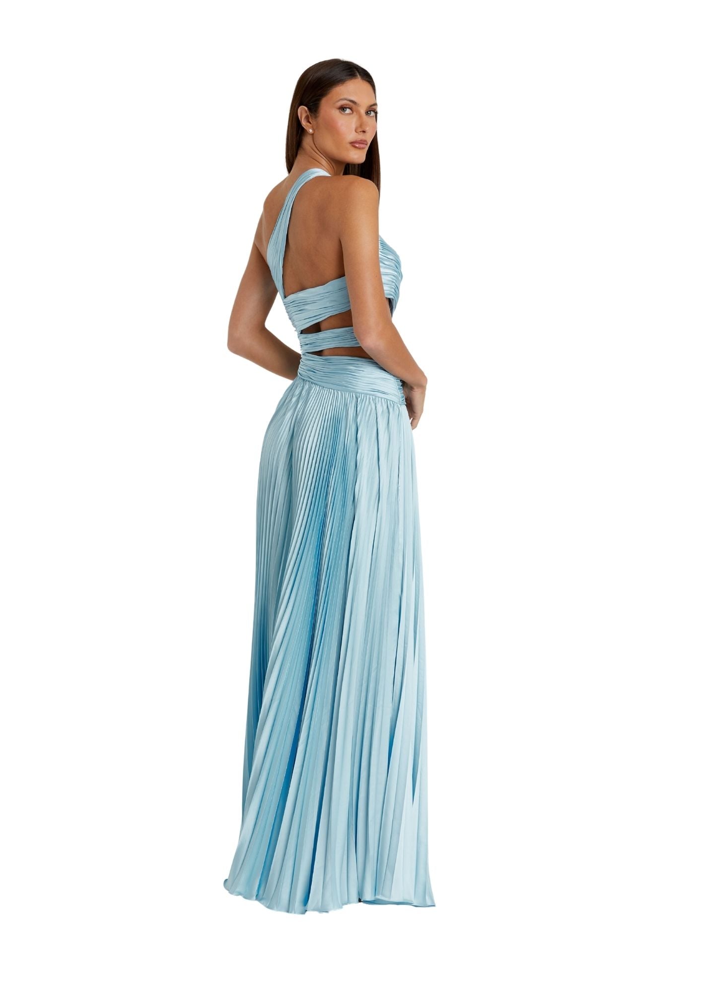 MAC DUGGAL - Blue One Shoulder Pleated Charmeuse Gown