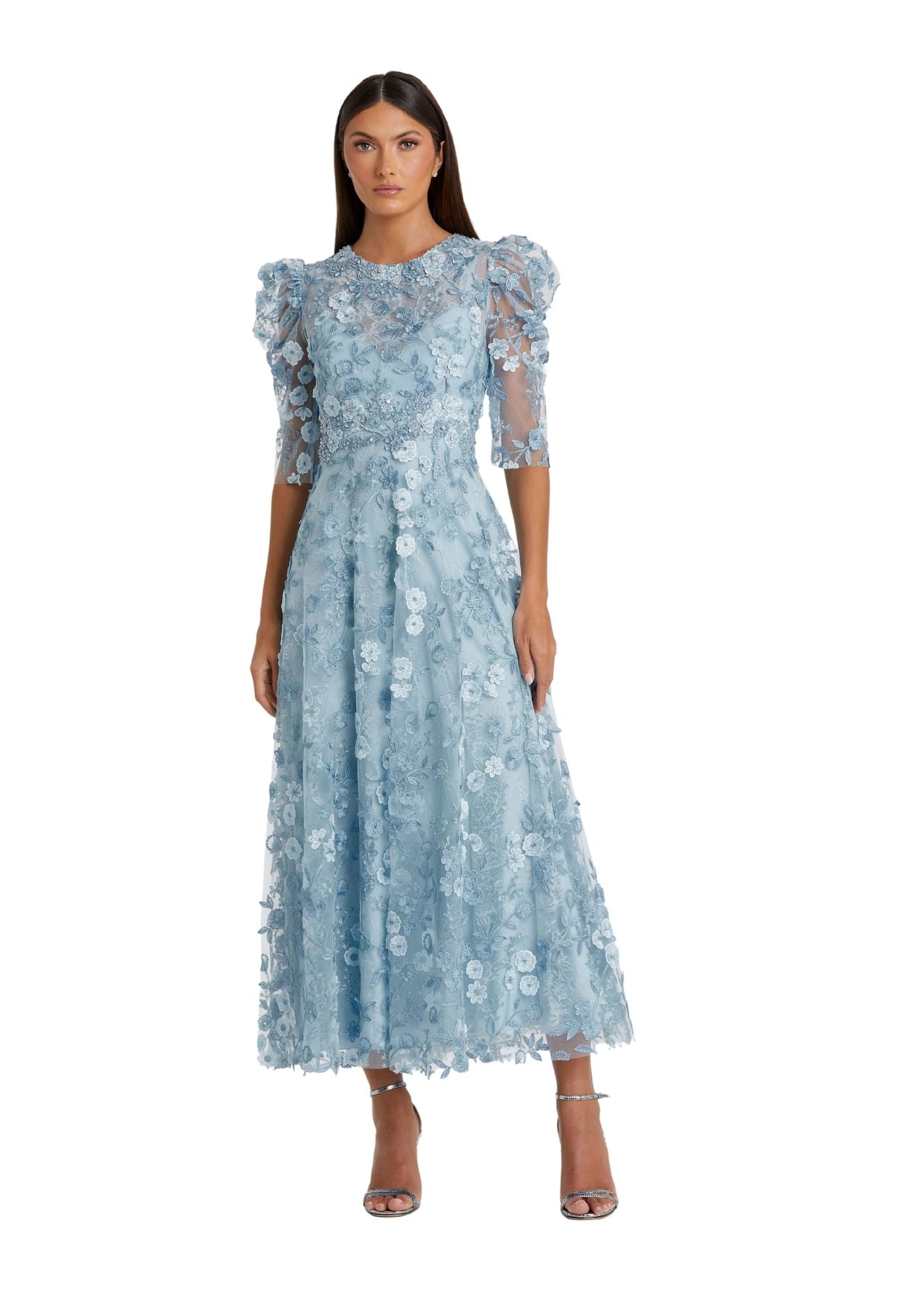 MAC DUGGAL - Blue Applique A Line Dress