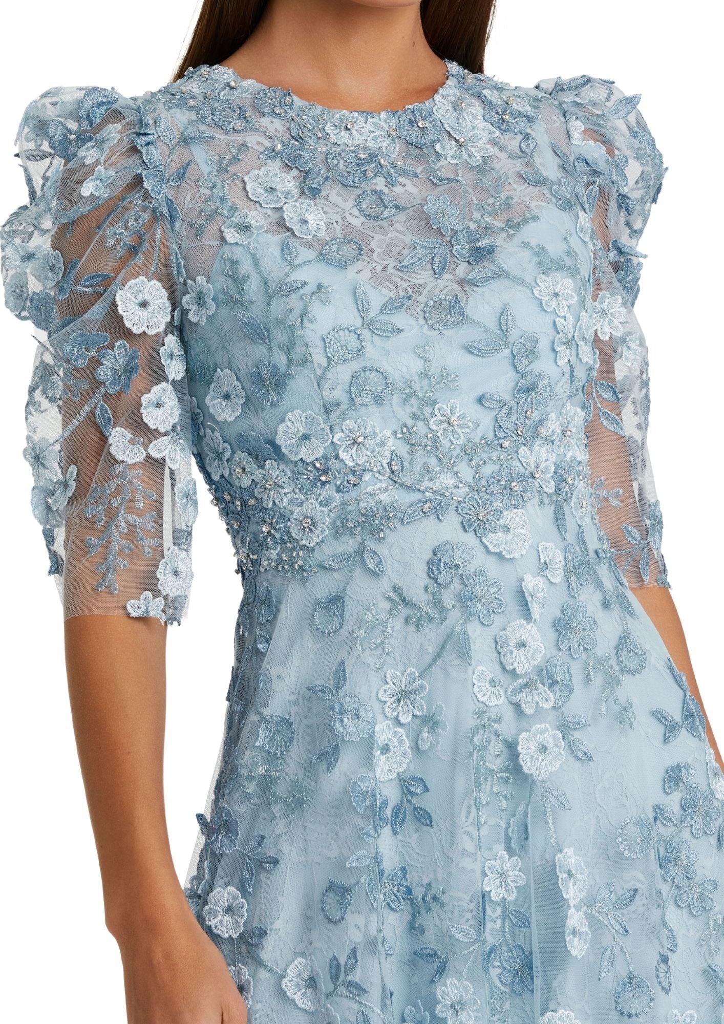 MAC DUGGAL - Blue Applique A Line Dress