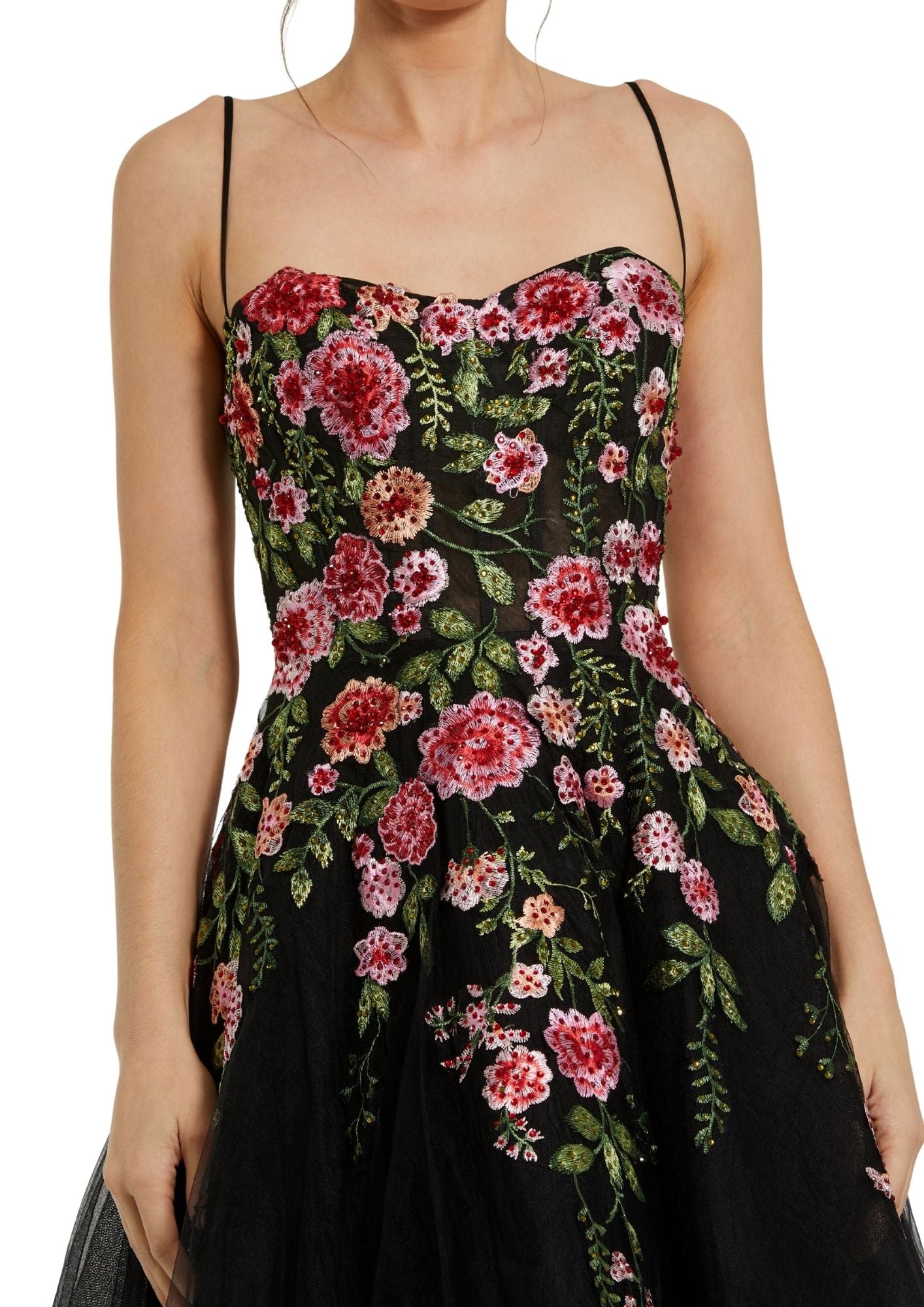 MAC DUGGAL - Black Multicolor Bustier Embroidered Floral Dress