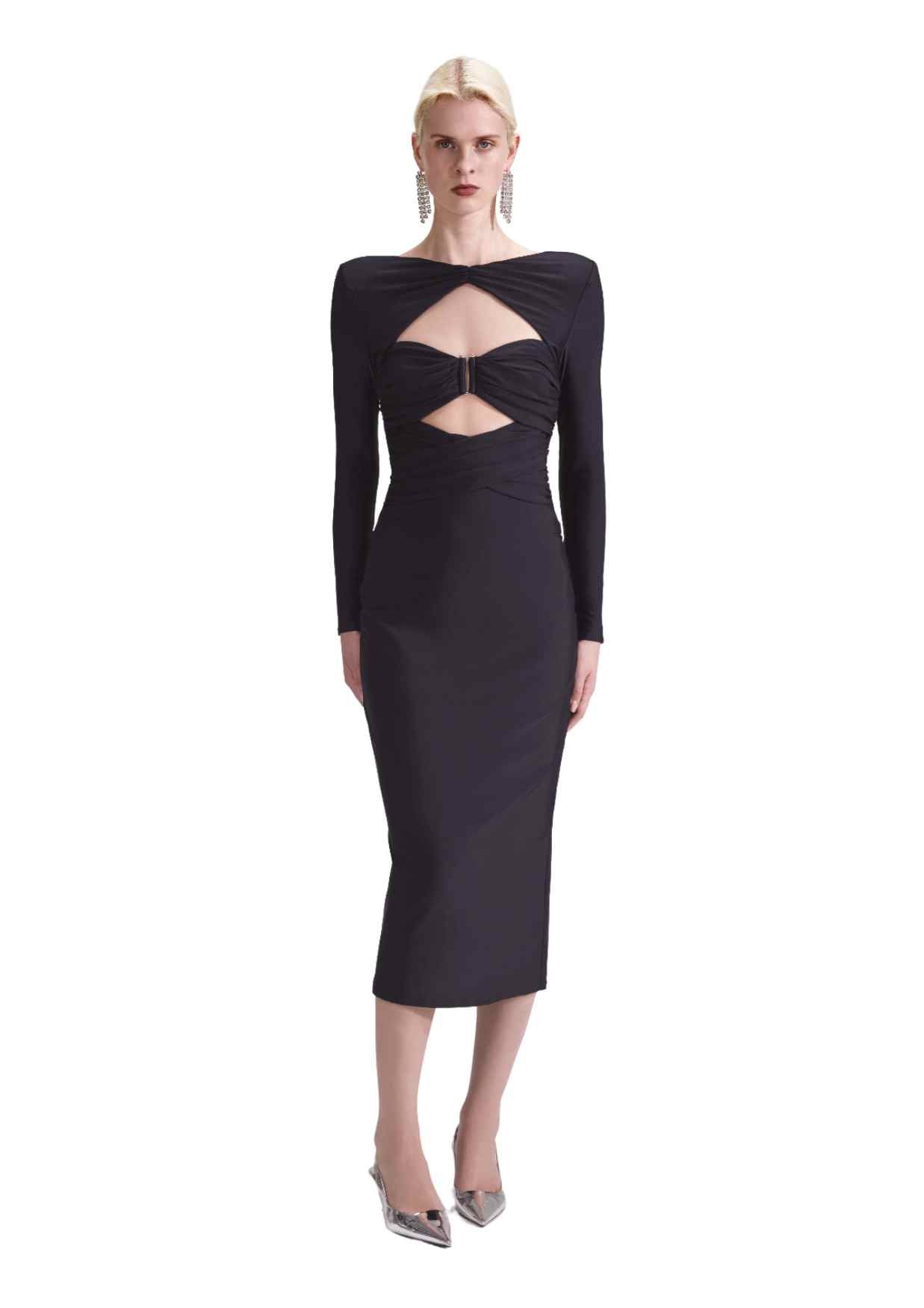SELF-PORTRAIT - Black Jersey Midi Dress