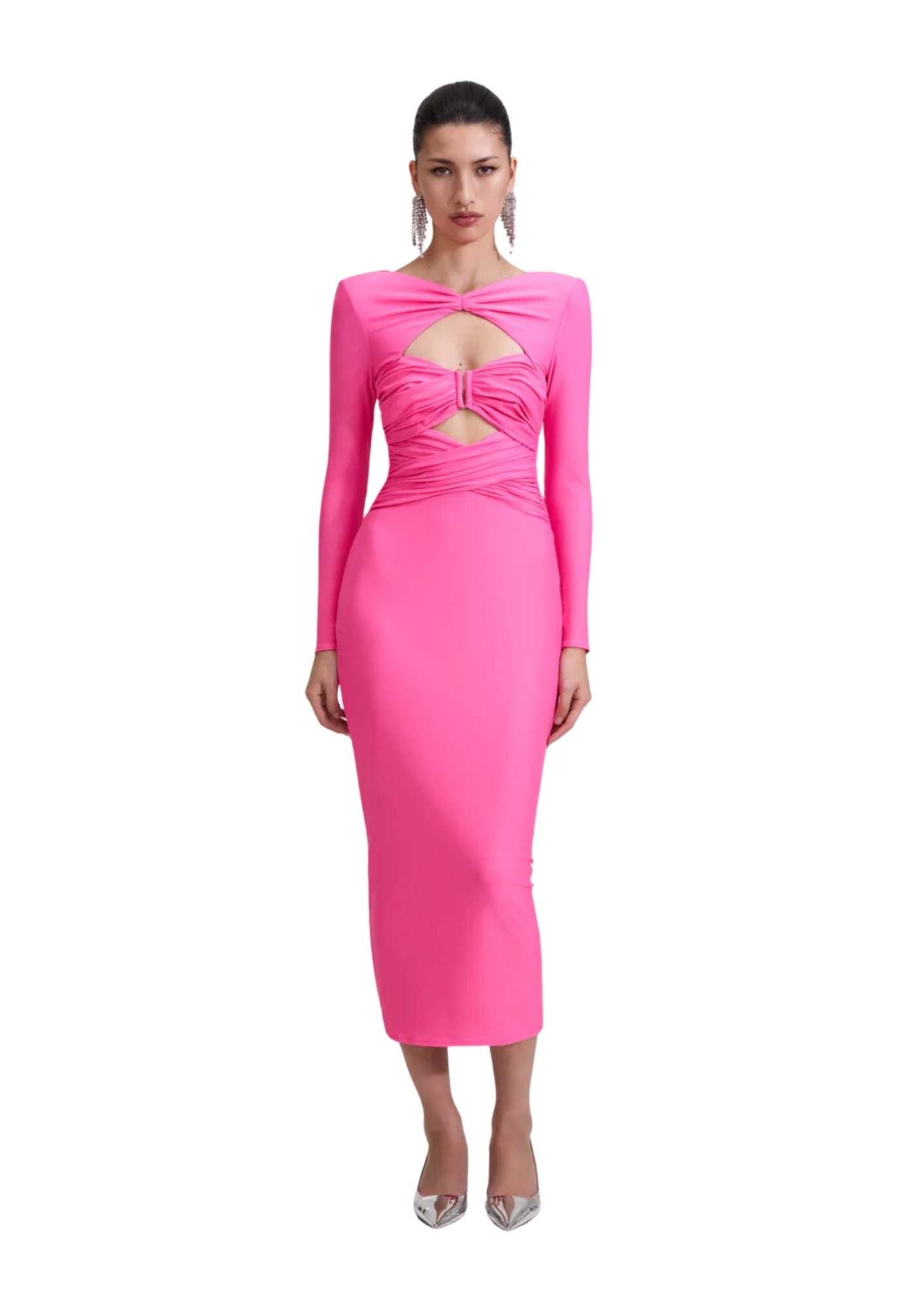 SELF-PORTRAIT - Pink Jersey Midi Dress