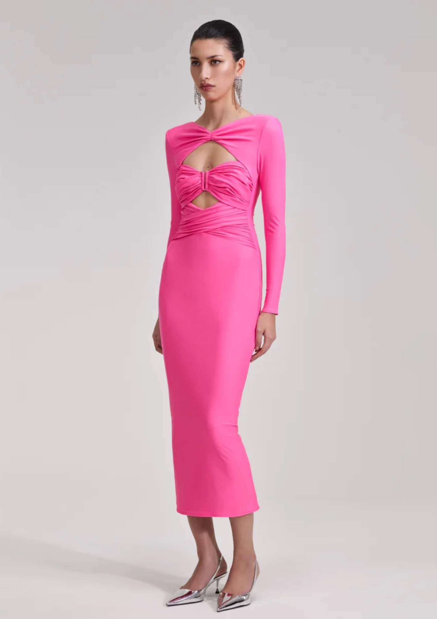 SELF-PORTRAIT - Pink Jersey Midi Dress