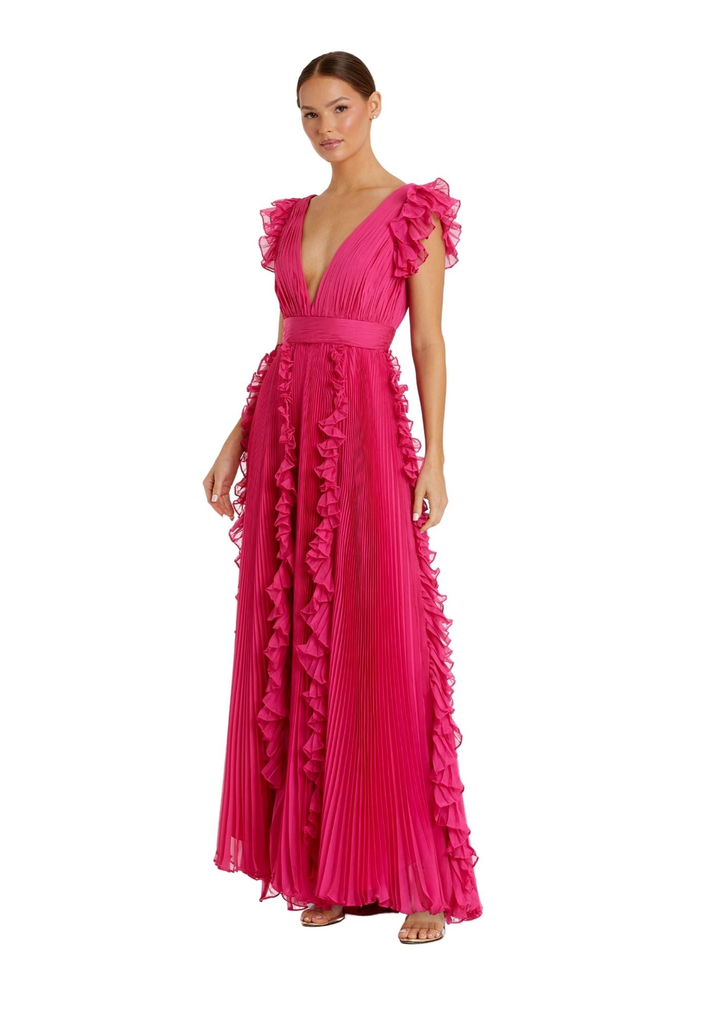 MAC DUGGAL - Pink Pleated Ruffle Flowy Gown