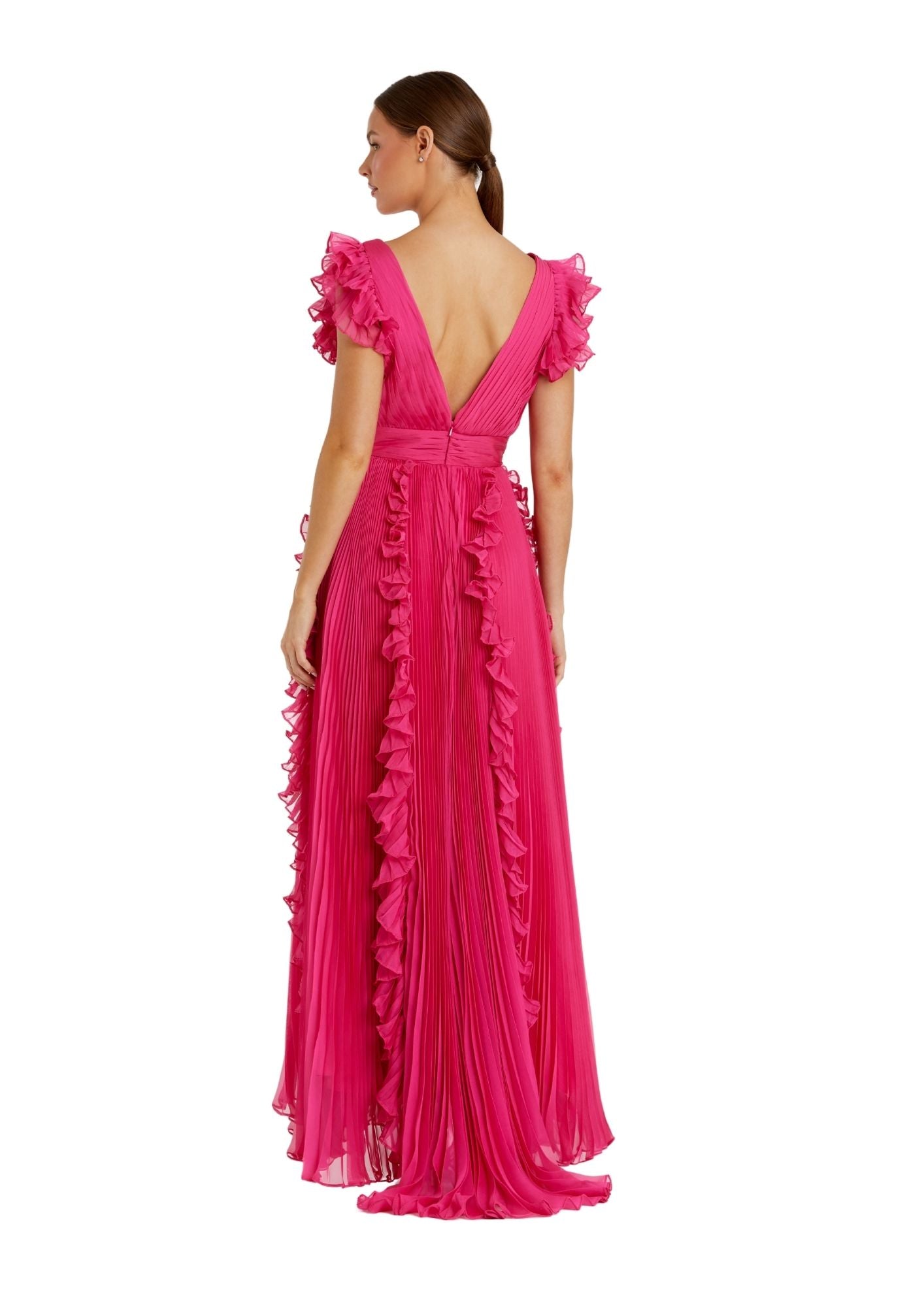MAC DUGGAL - Pink Pleated Ruffle Flowy Gown