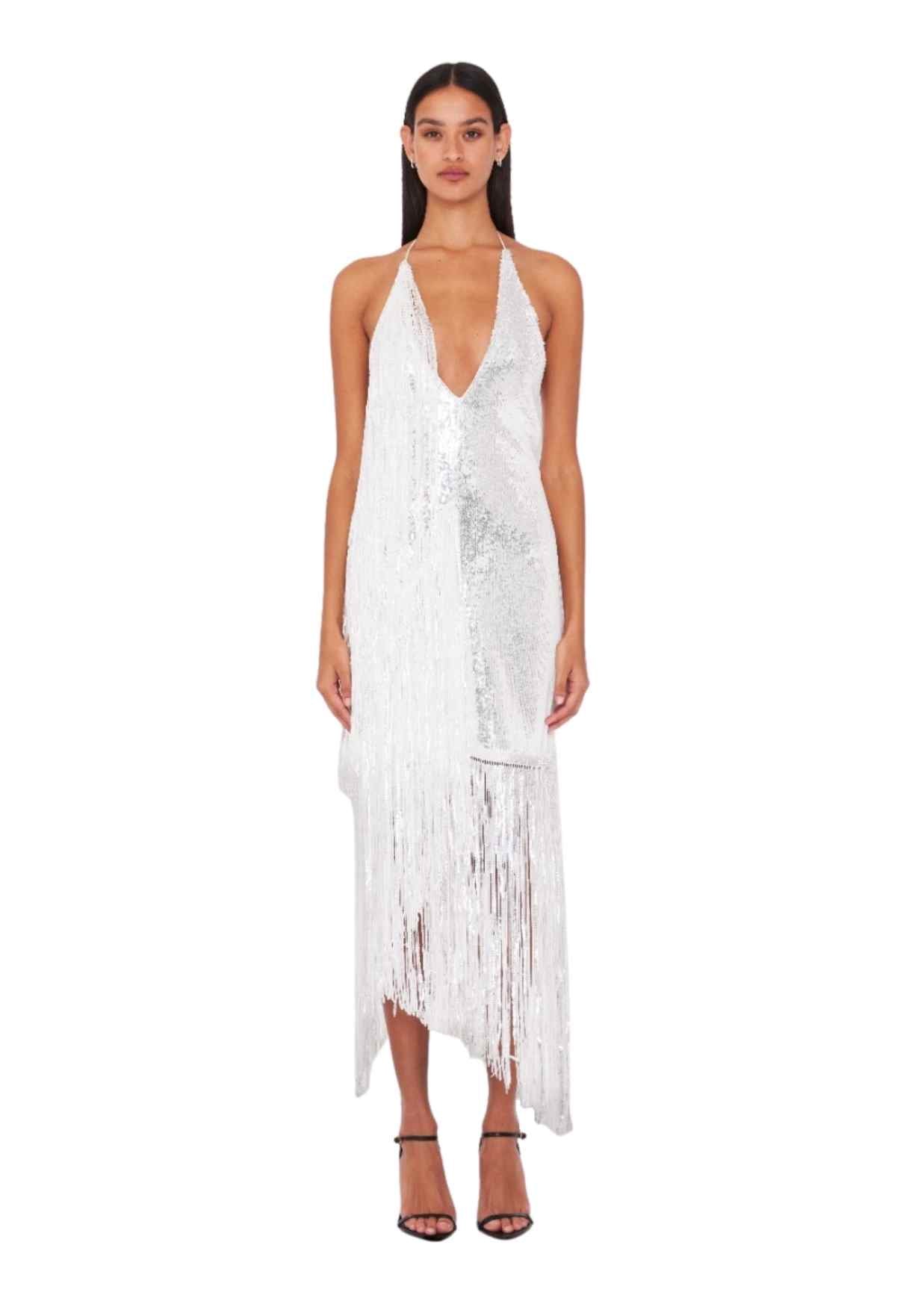 ROTATE BIRGER CHRISTENSEN - Sequins Mini Fringe Dress Silver