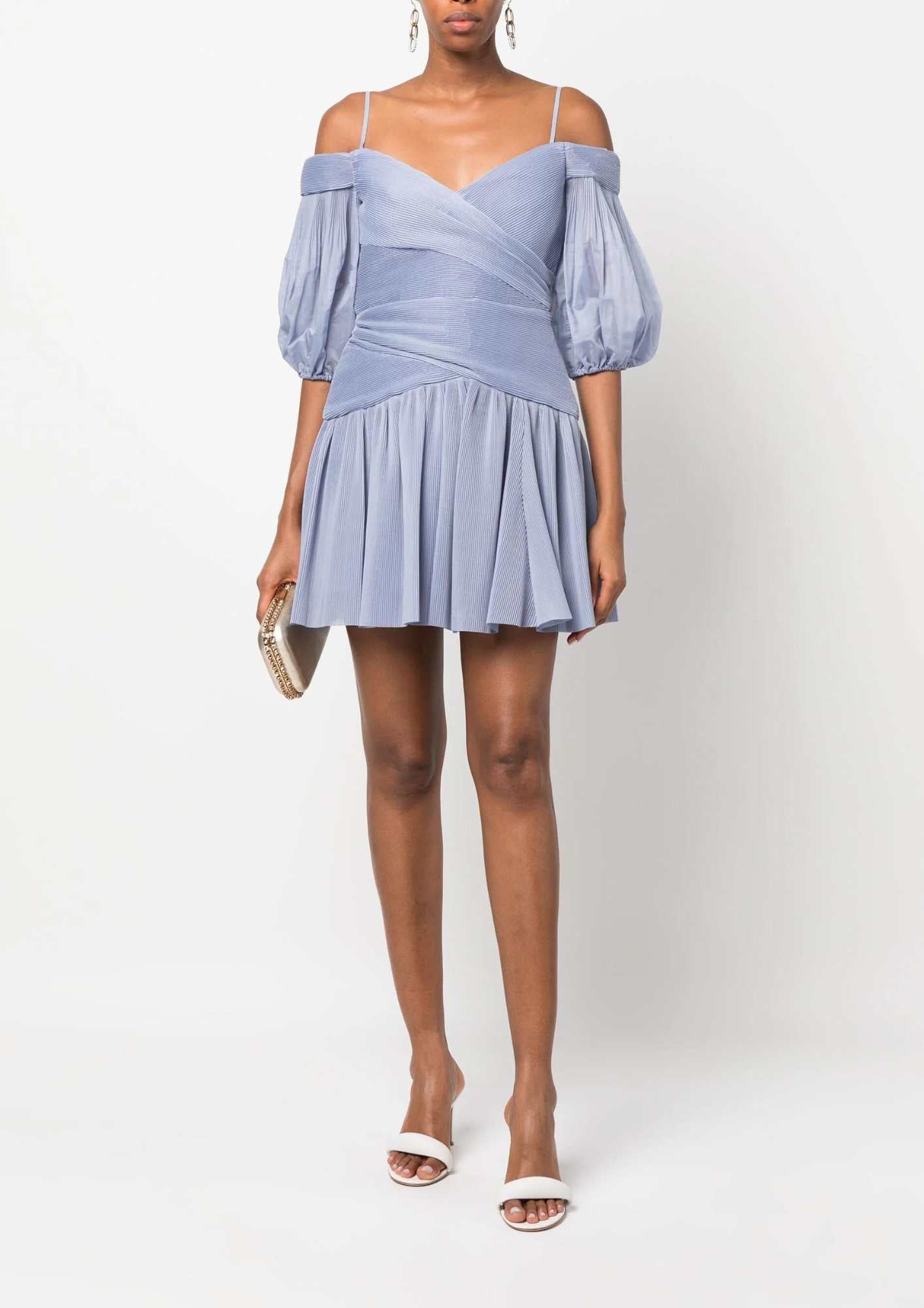 zimmermann pleated off shoulder mini dress zimmermann pleated off shoulder mini dress Pleated Frill Mini Dresses Light Blue