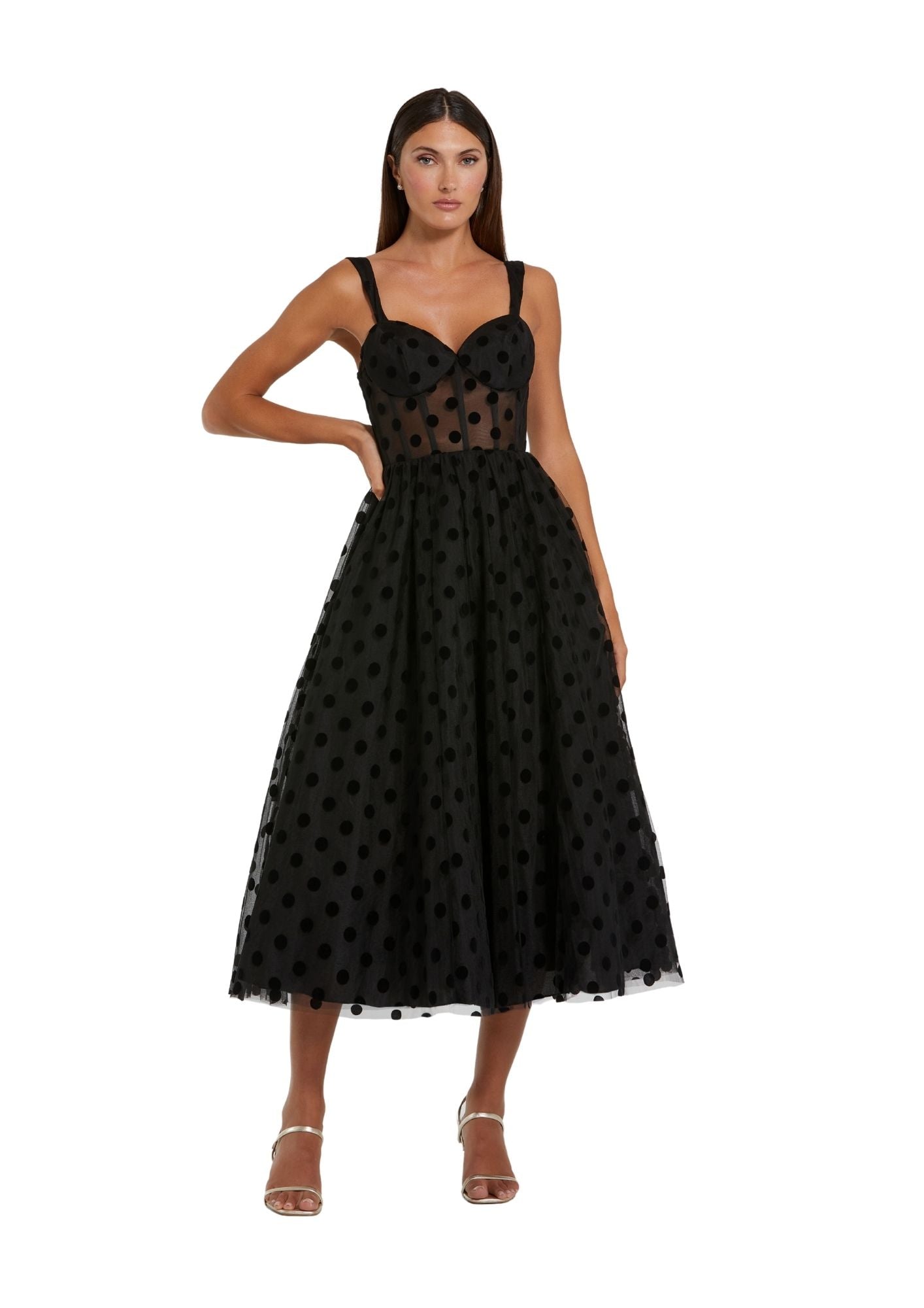 MAC DUGGAL - Black Polka Dot Midi Dress