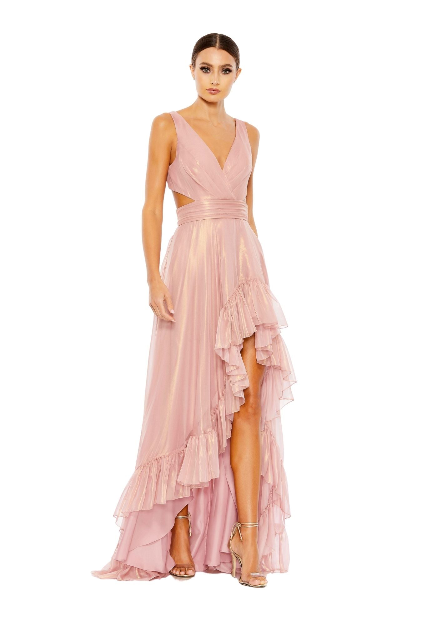 MAC DUGGAL - Pink Cut Out Ruffle Gown