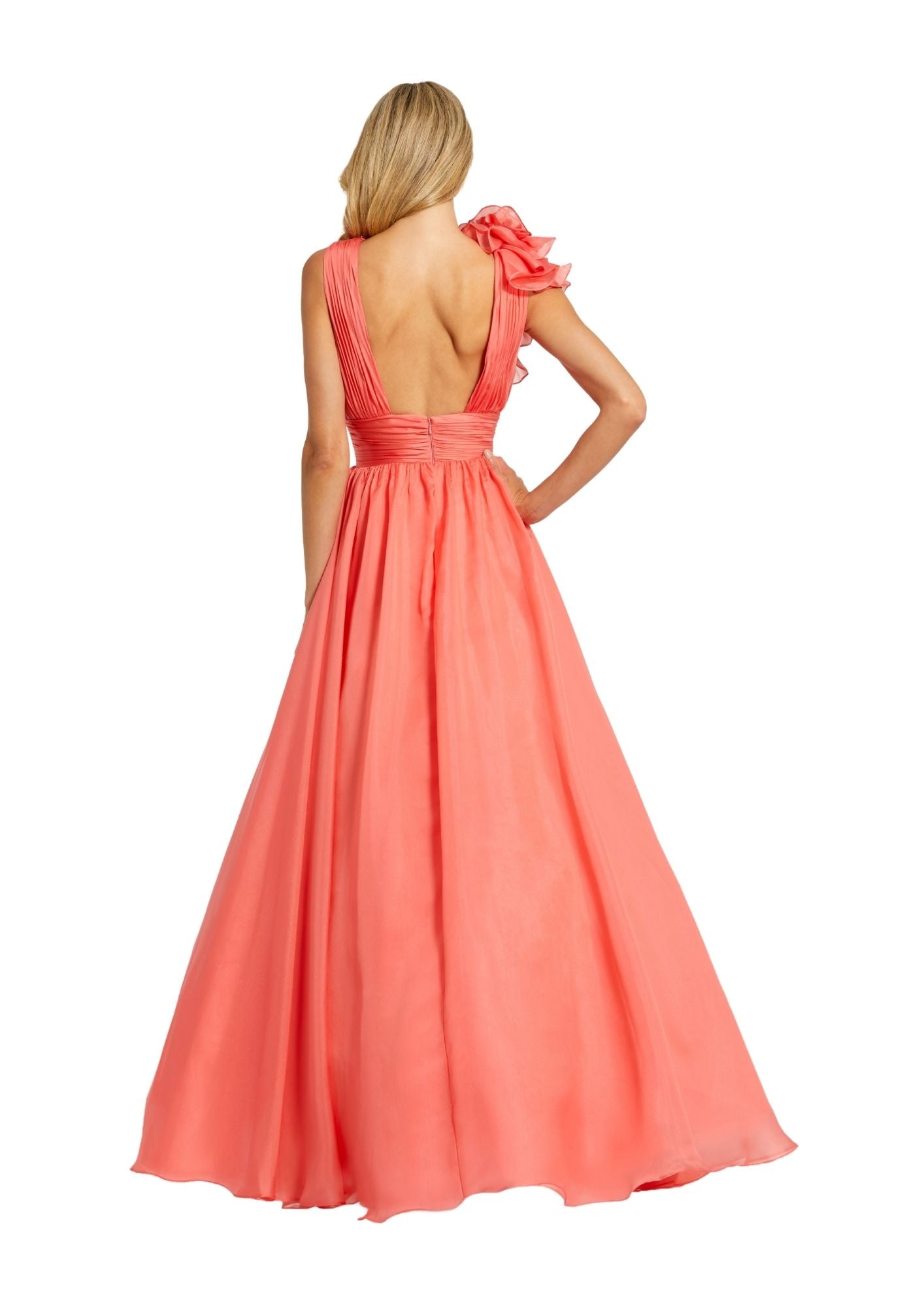 MAC DUGGAL - Coral Ruffle Shoulder Chiffon Gown